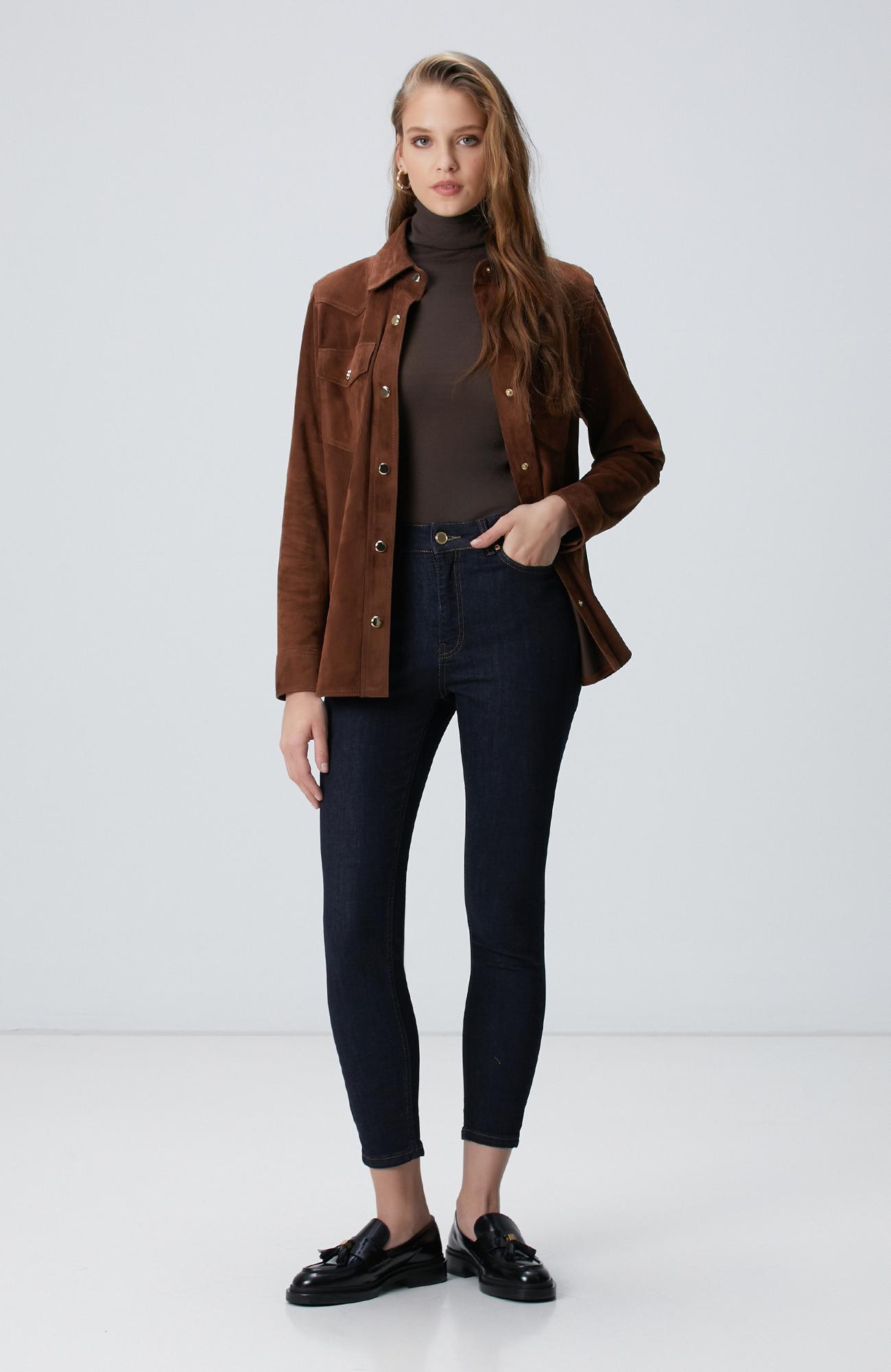 Network Kadın Lacivert Skinny Fit Dar Paça Raw Denim Pantolon