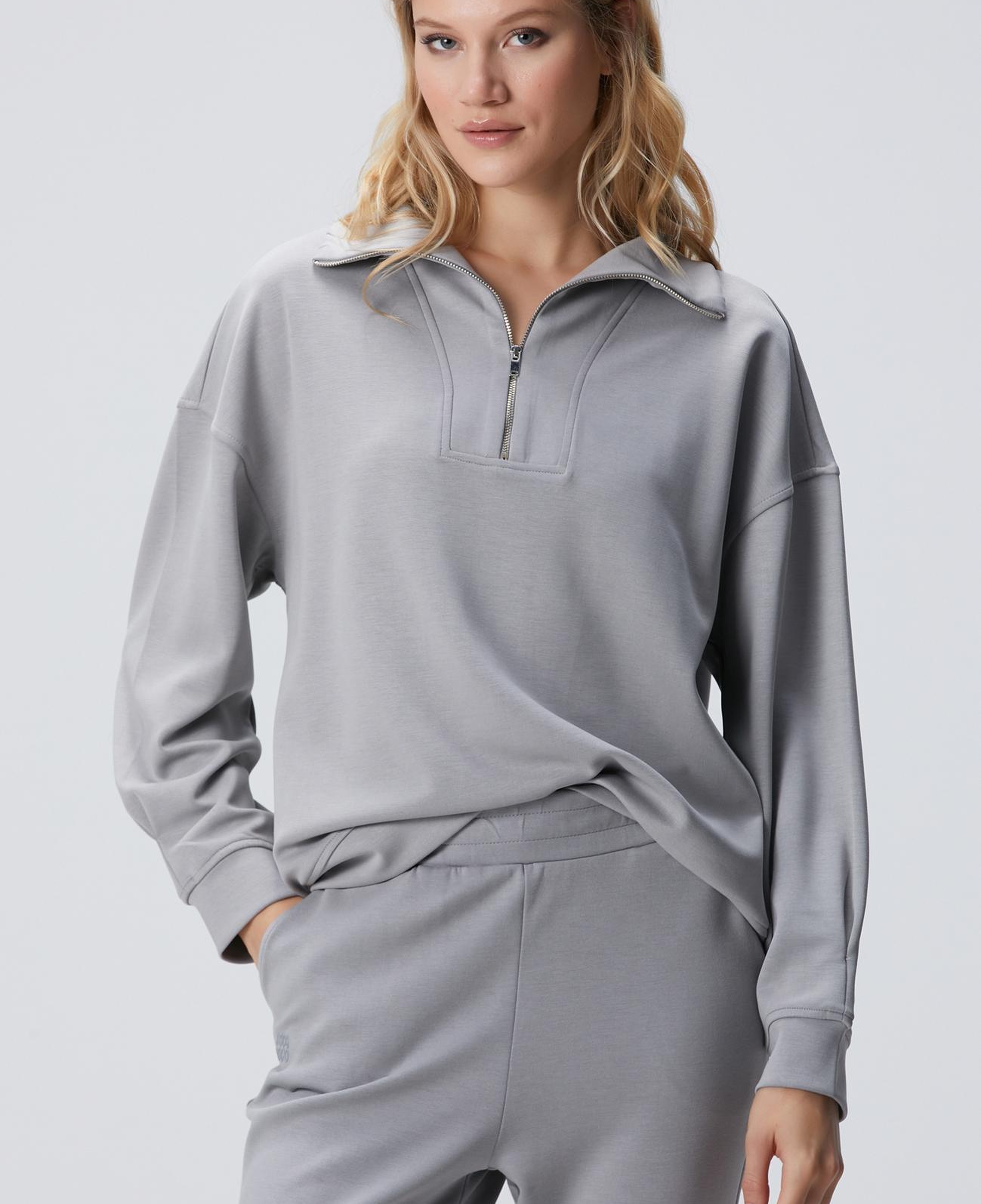 Network Kadın Gri Fermuarlı Sweatshirt