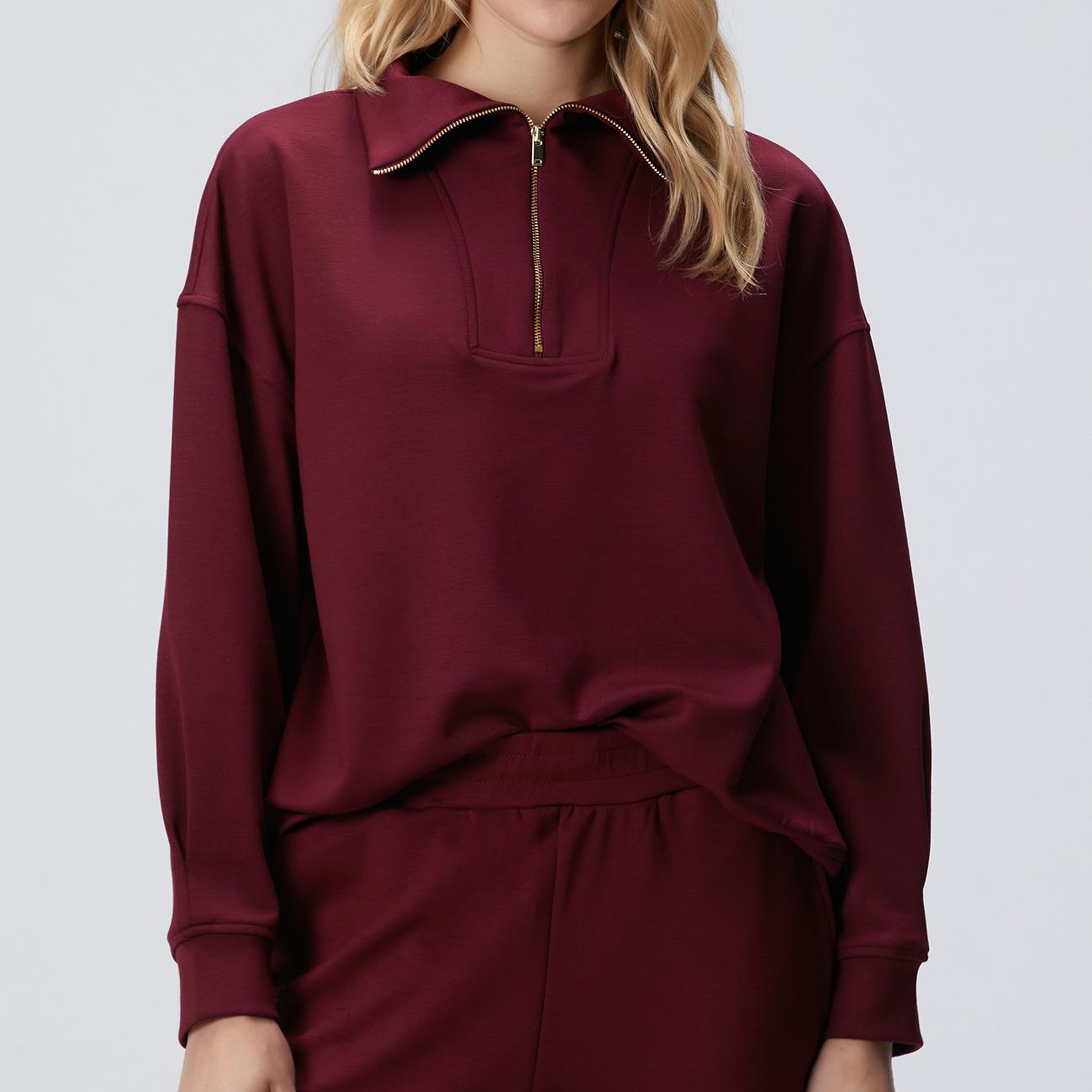 Network Kadın Bordo Dik Yaka Fermuarlı Sweatshirt