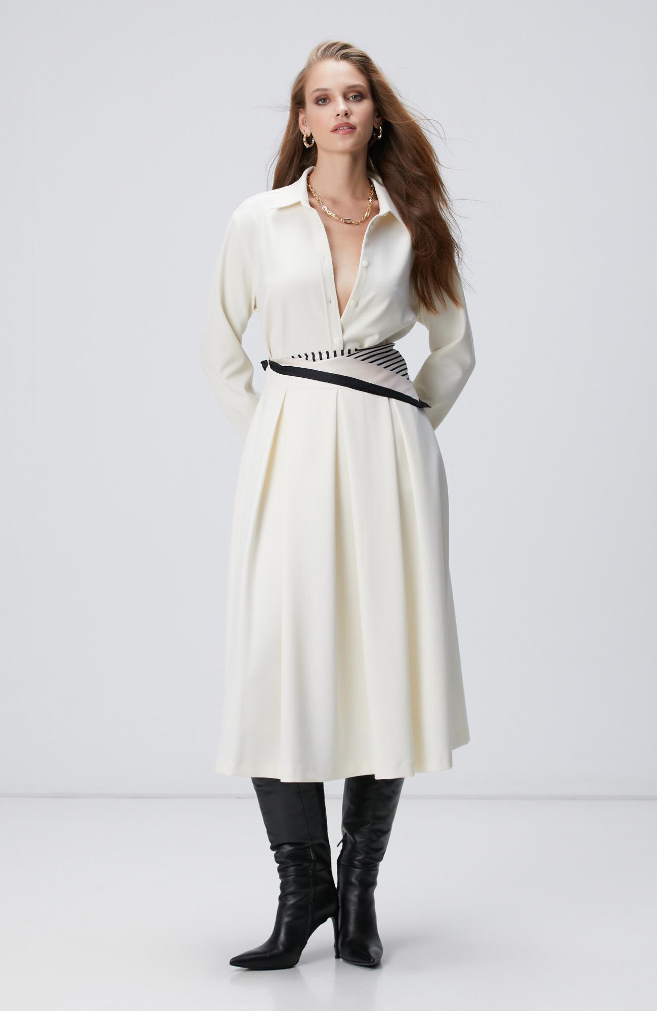 Network Kadın Kırık Beyaz Pileli Midi Boy Etek