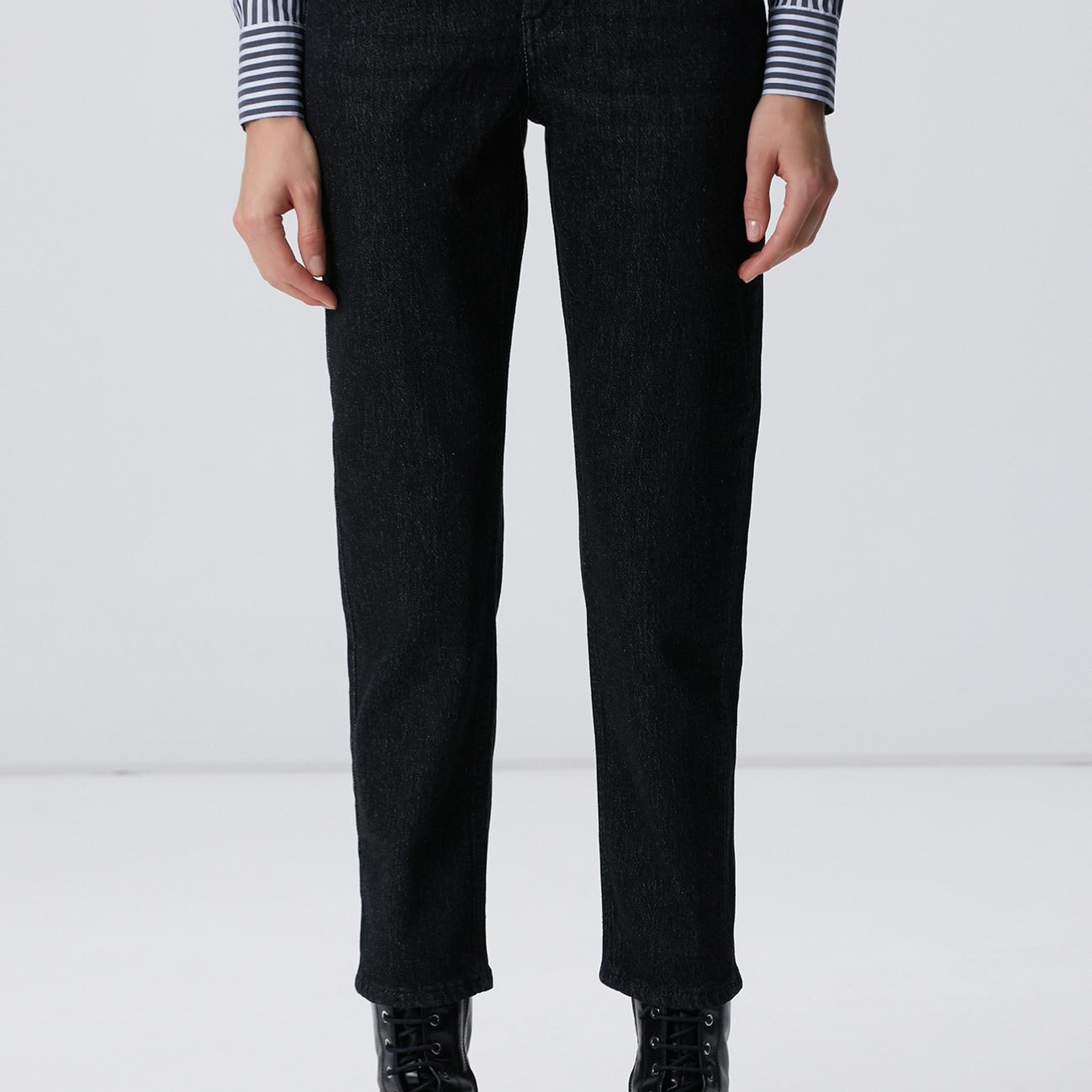 Network Kadın Siyah Mom Fit Denim Pantolon