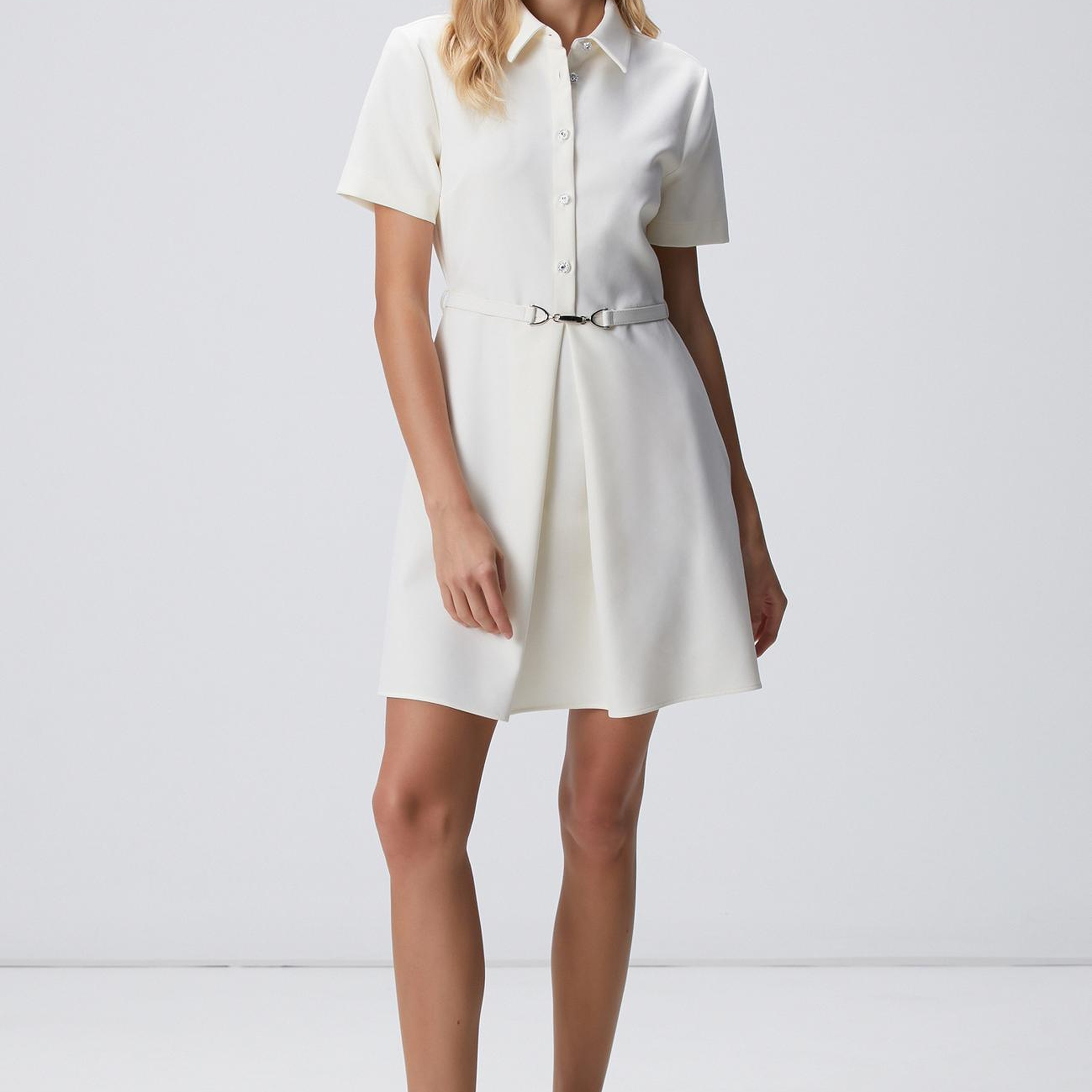 Network Kadın Kırık Beyaz Düğme Detaylı Mini Elbise
