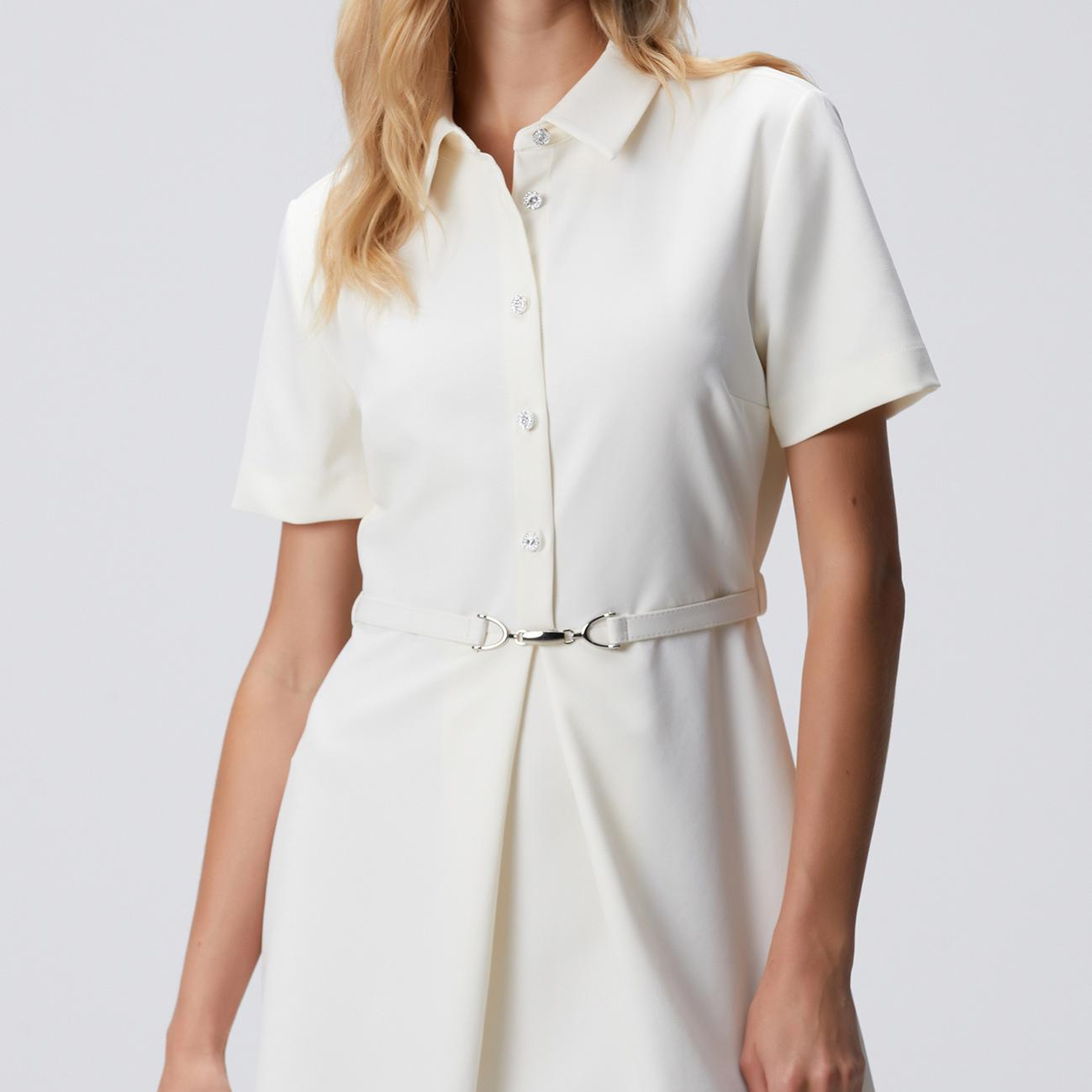 Network Kadın Kırık Beyaz Düğme Detaylı Mini Elbise