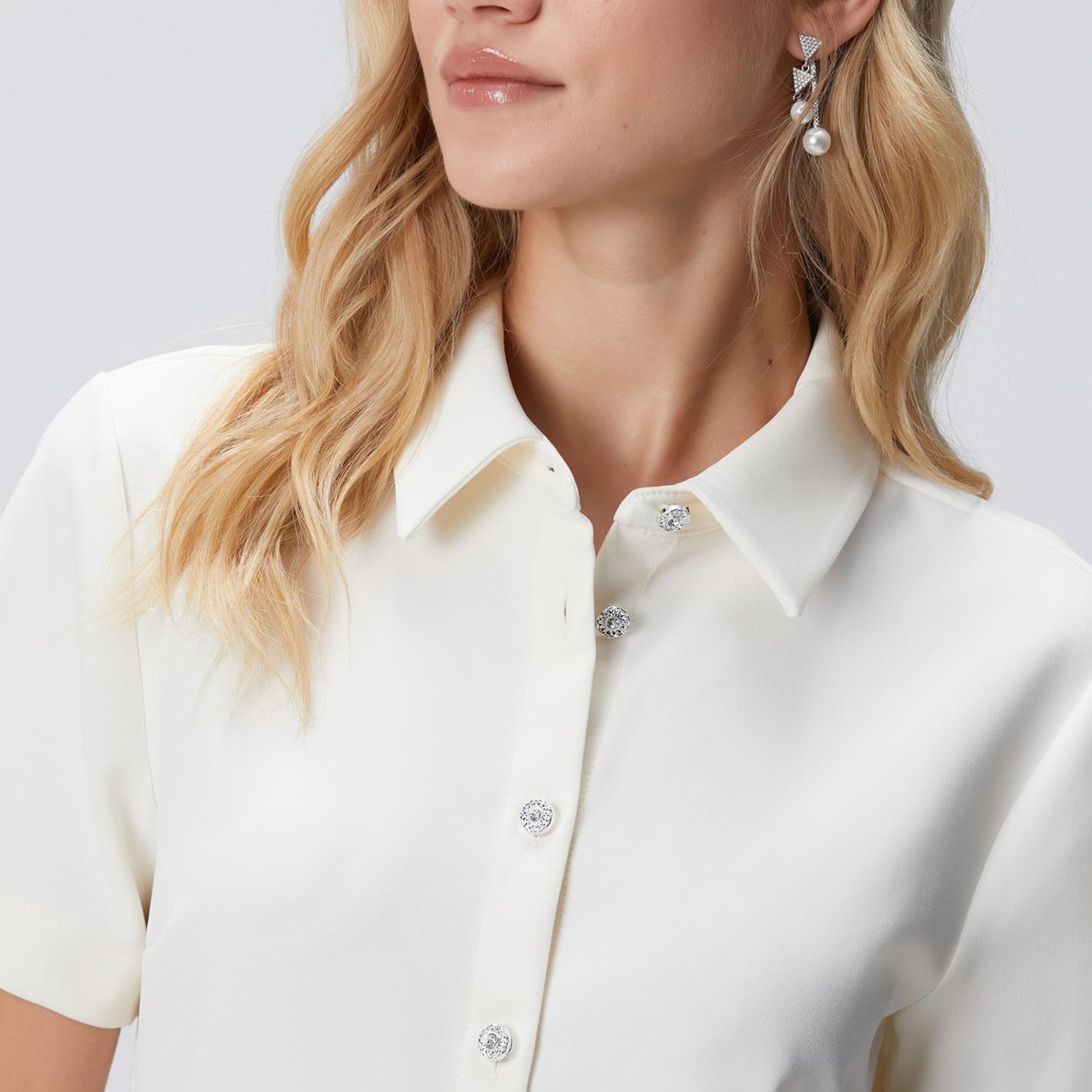 Network Kadın Kırık Beyaz Düğme Detaylı Mini Elbise