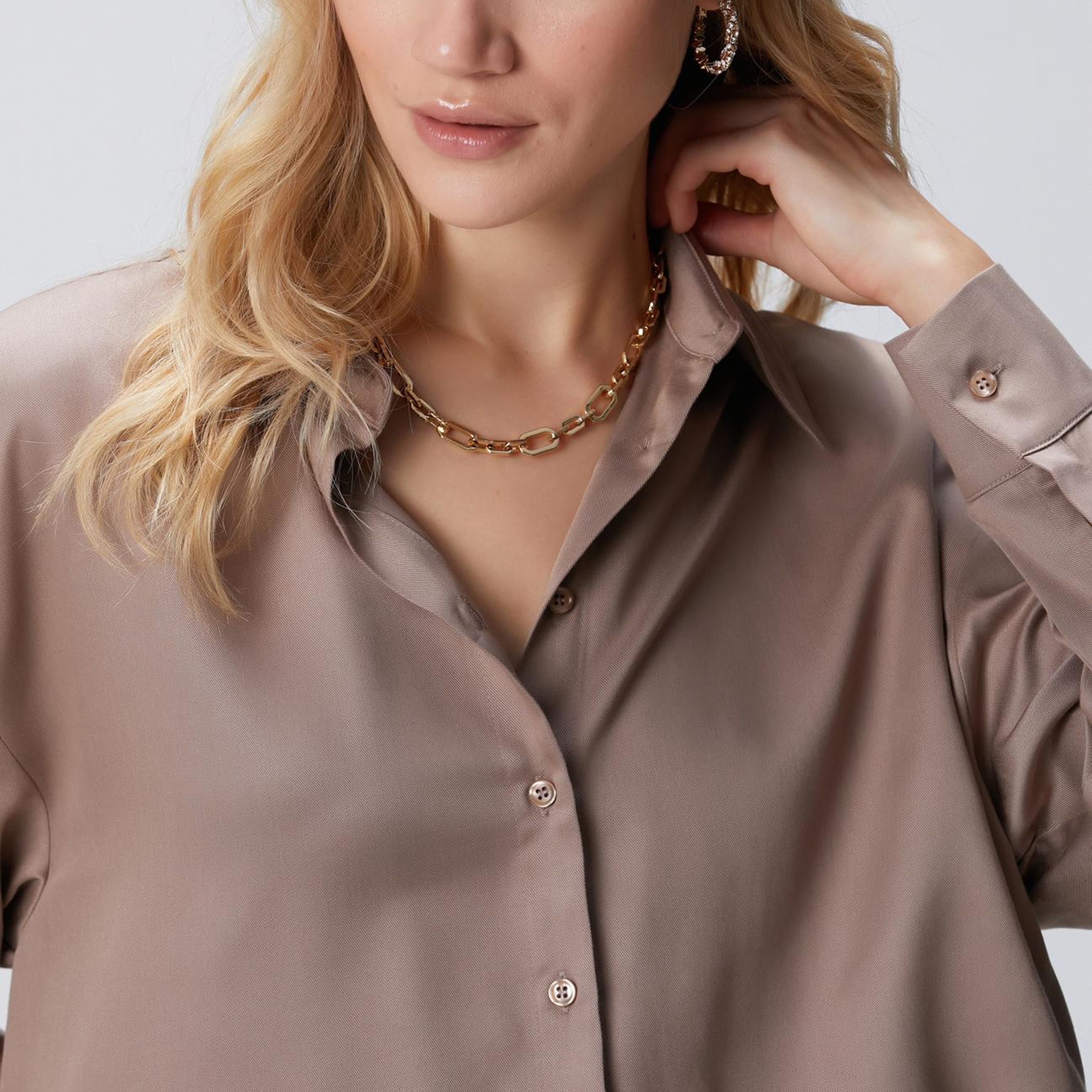 Network Kadın Vizon Beli Büzgülü Tencel Gömlek