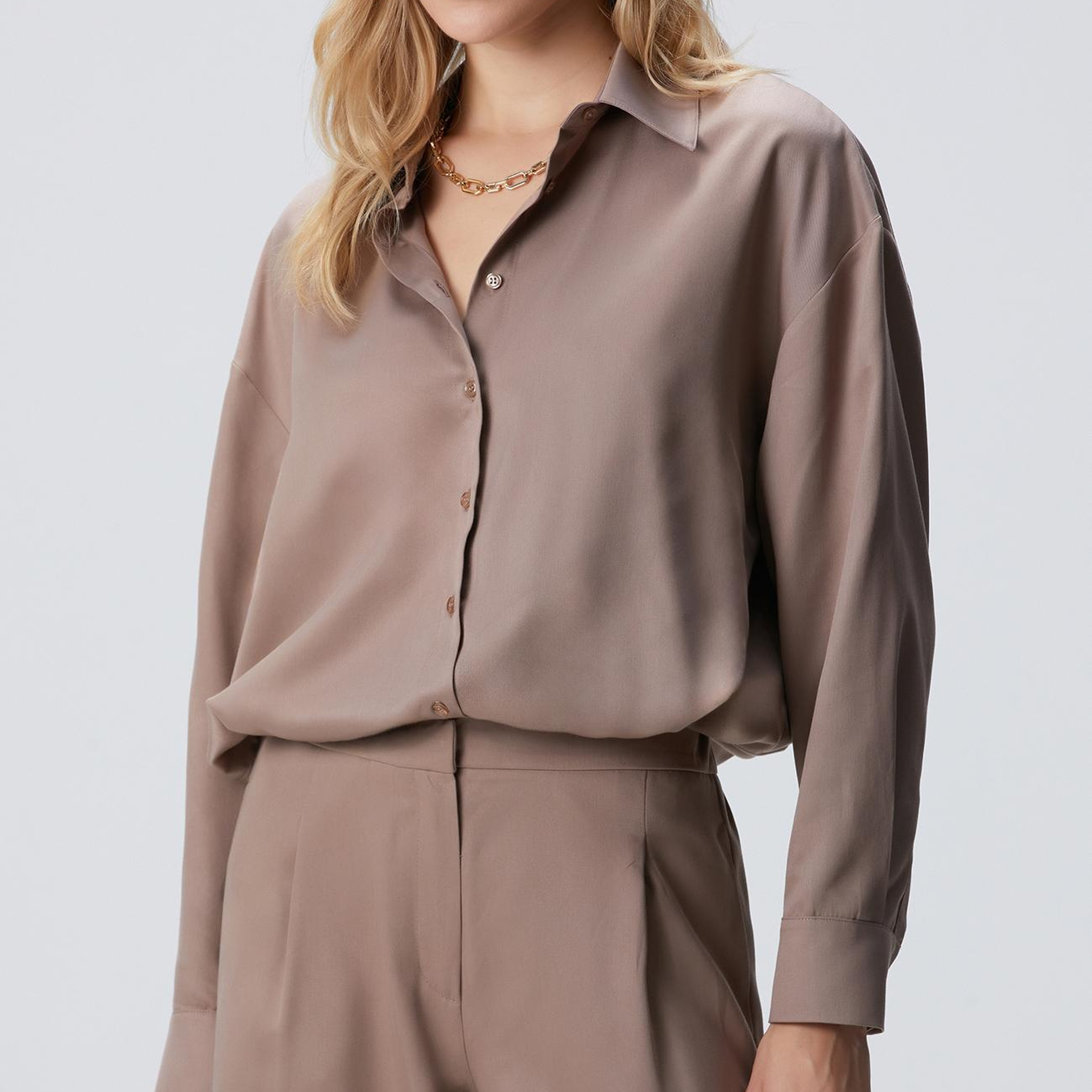 Network Kadın Vizon Beli Büzgülü Tencel Gömlek