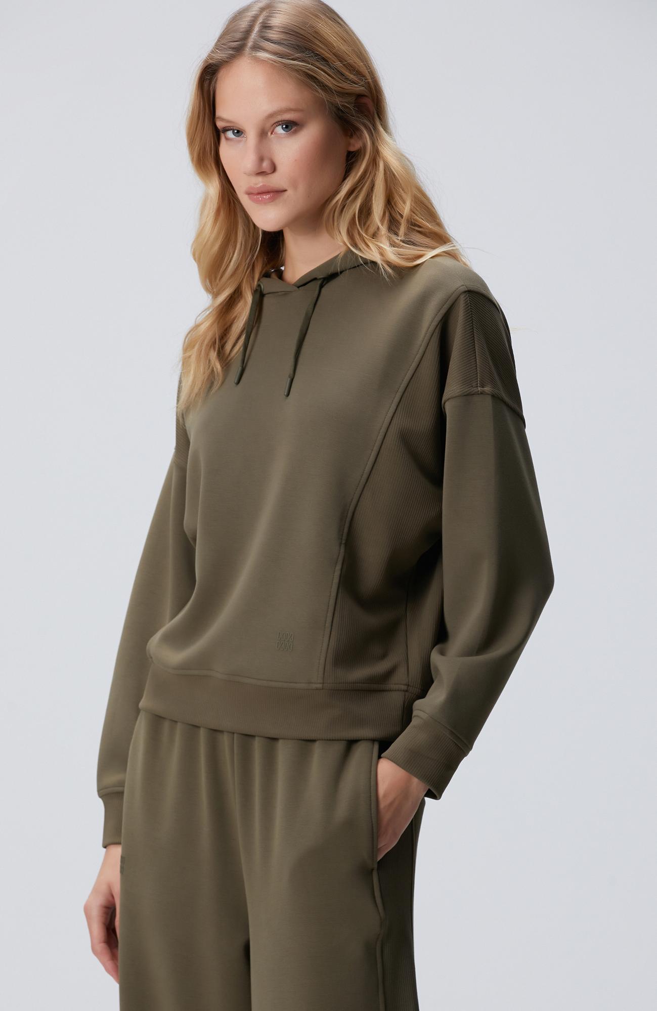 Network Kadın Haki Kapüşonlu Sweatshirt