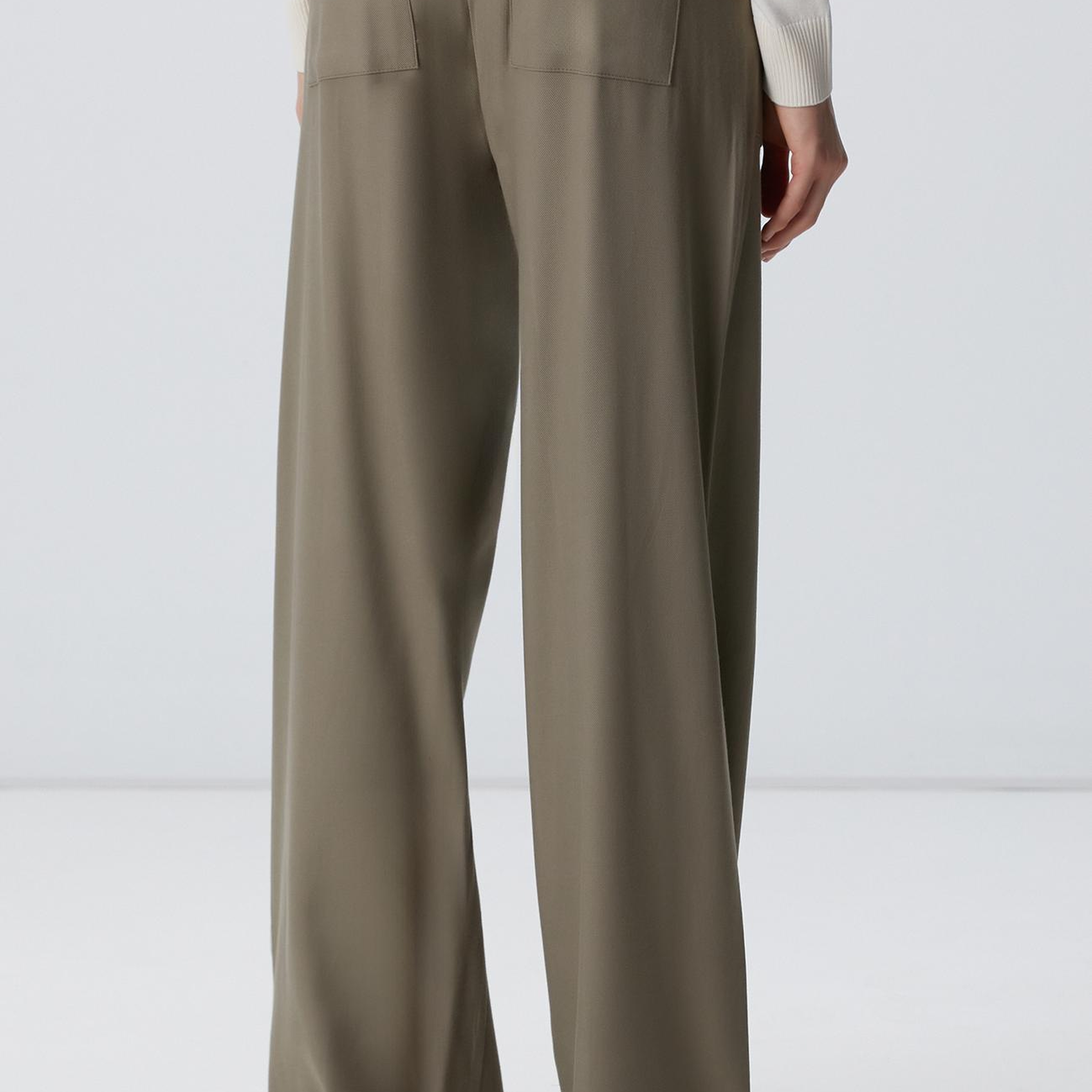 Network Kadın Haki İnce Diyagonal Desenli Tencel Pantolon