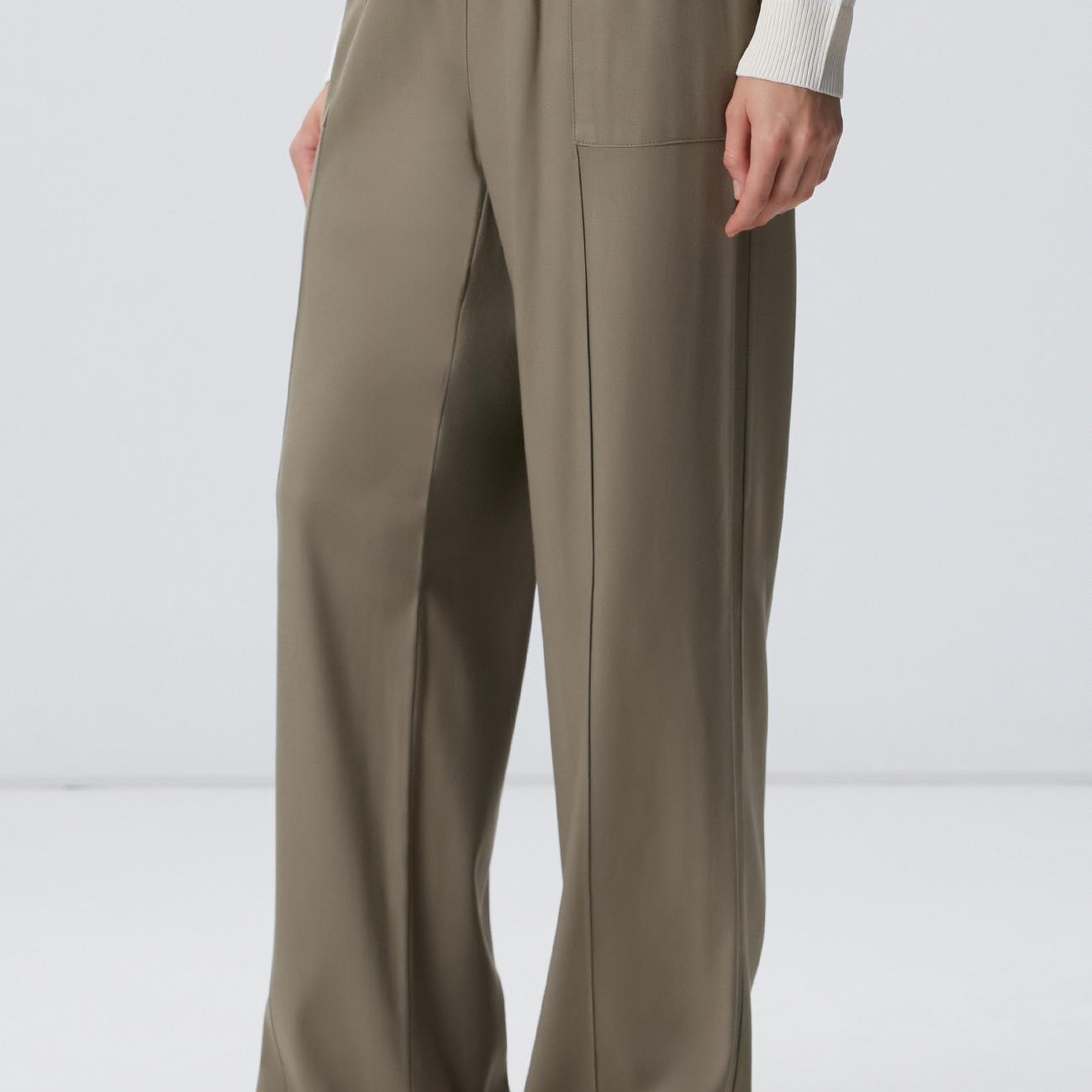 Network Kadın Haki İnce Diyagonal Desenli Tencel Pantolon