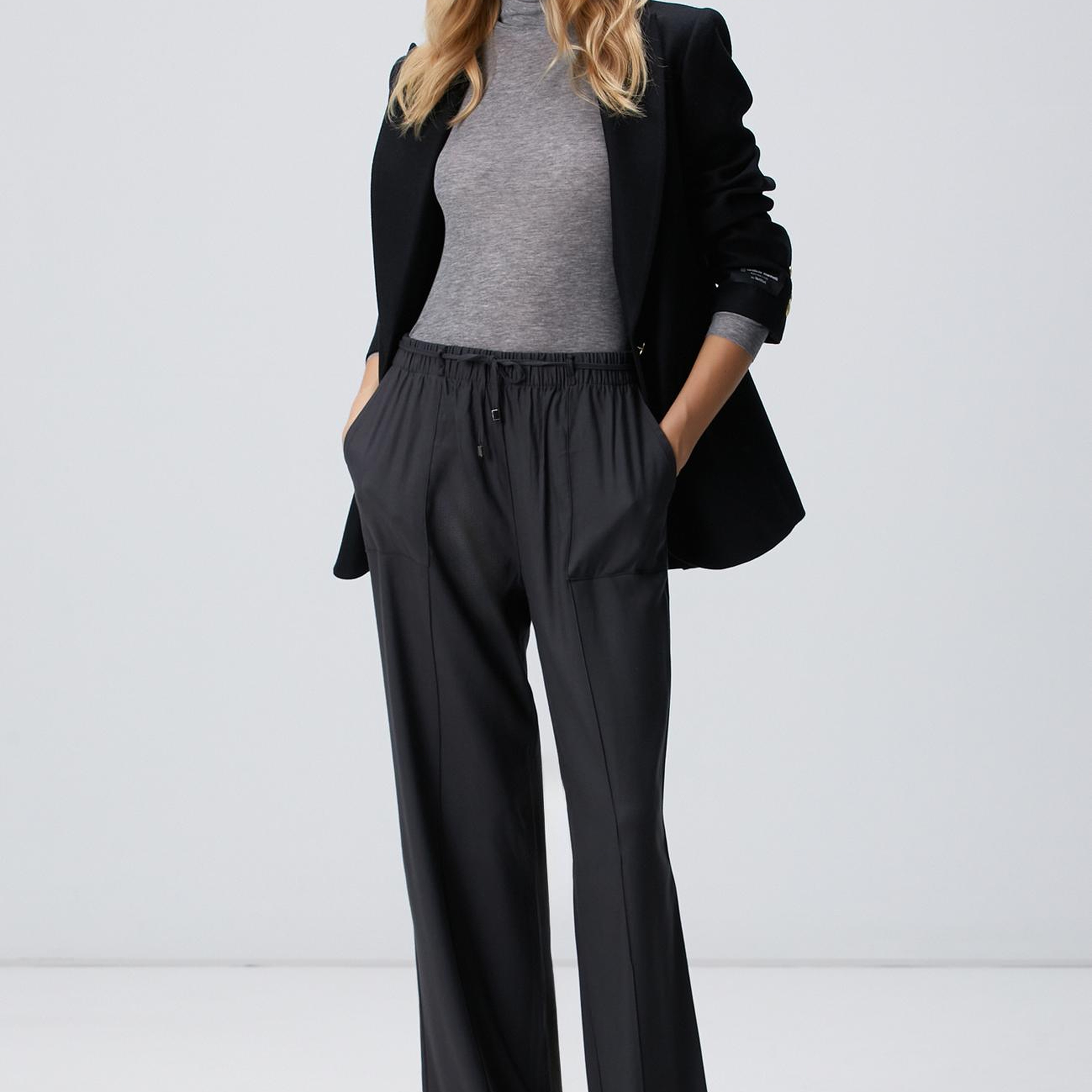 Network Kadın Antrasit İnce Diyagonal Desenli Tencel Pantolon