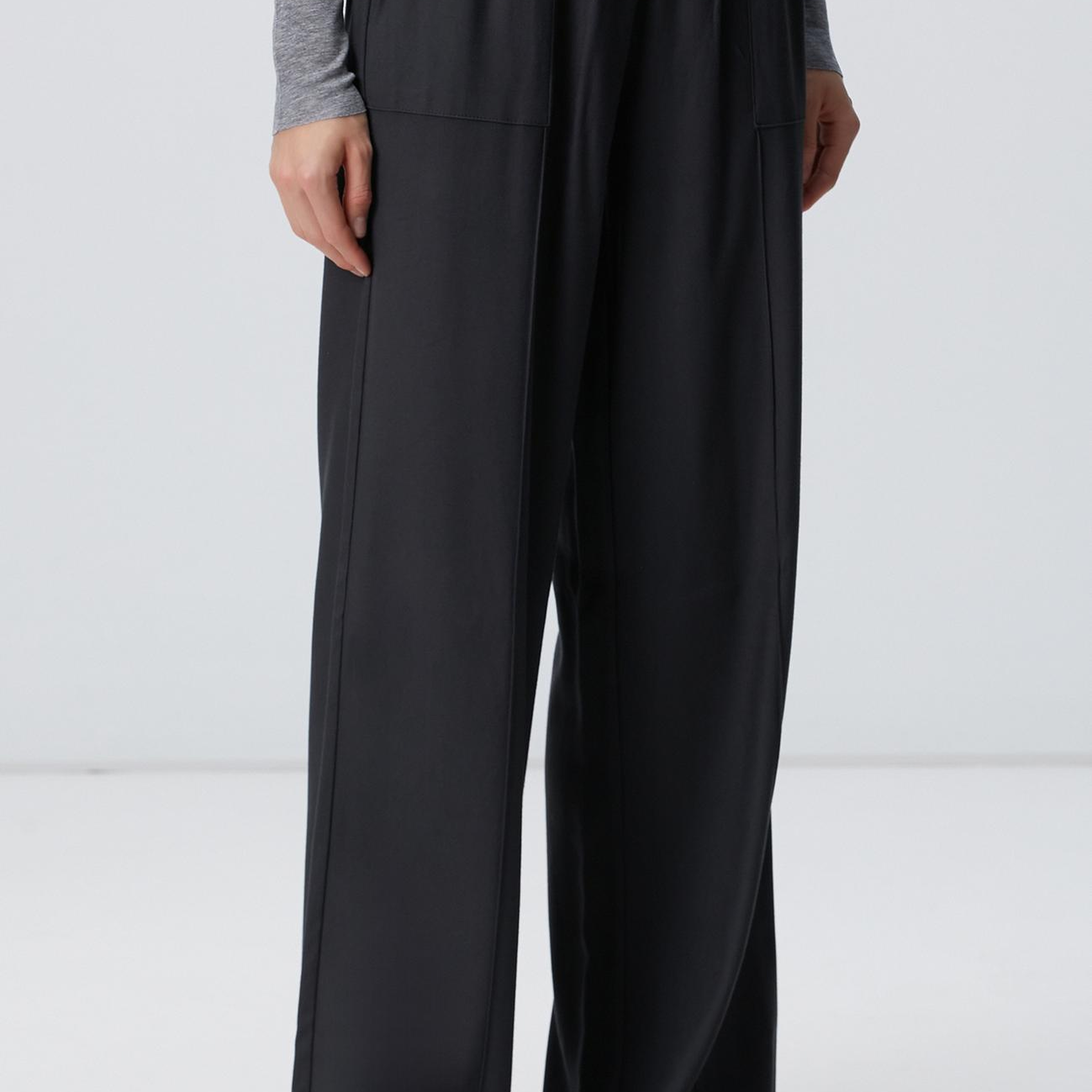 Network Kadın Antrasit İnce Diyagonal Desenli Tencel Pantolon