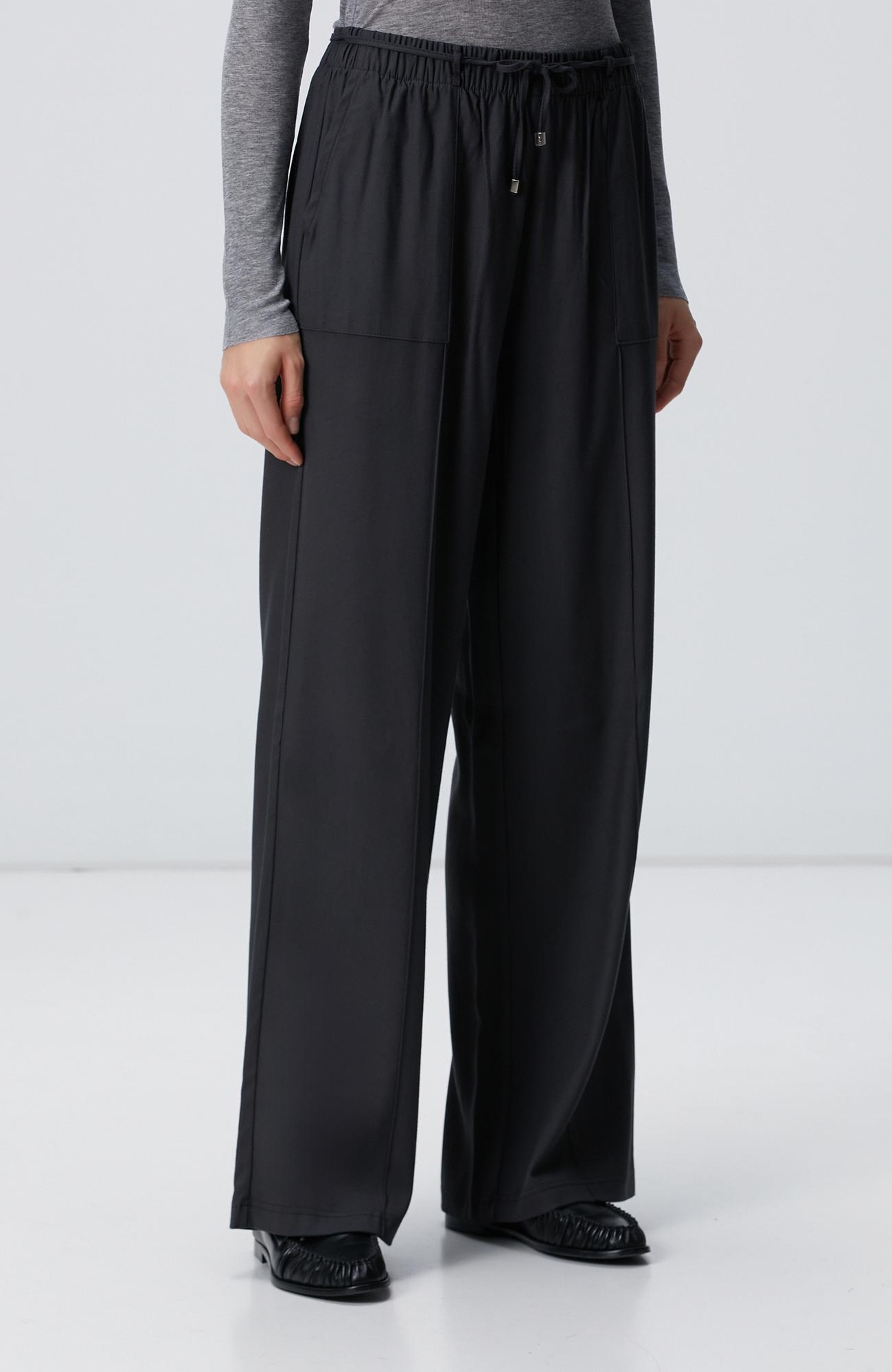 Network Kadın Antrasit İnce Diyagonal Desenli Tencel Pantolon