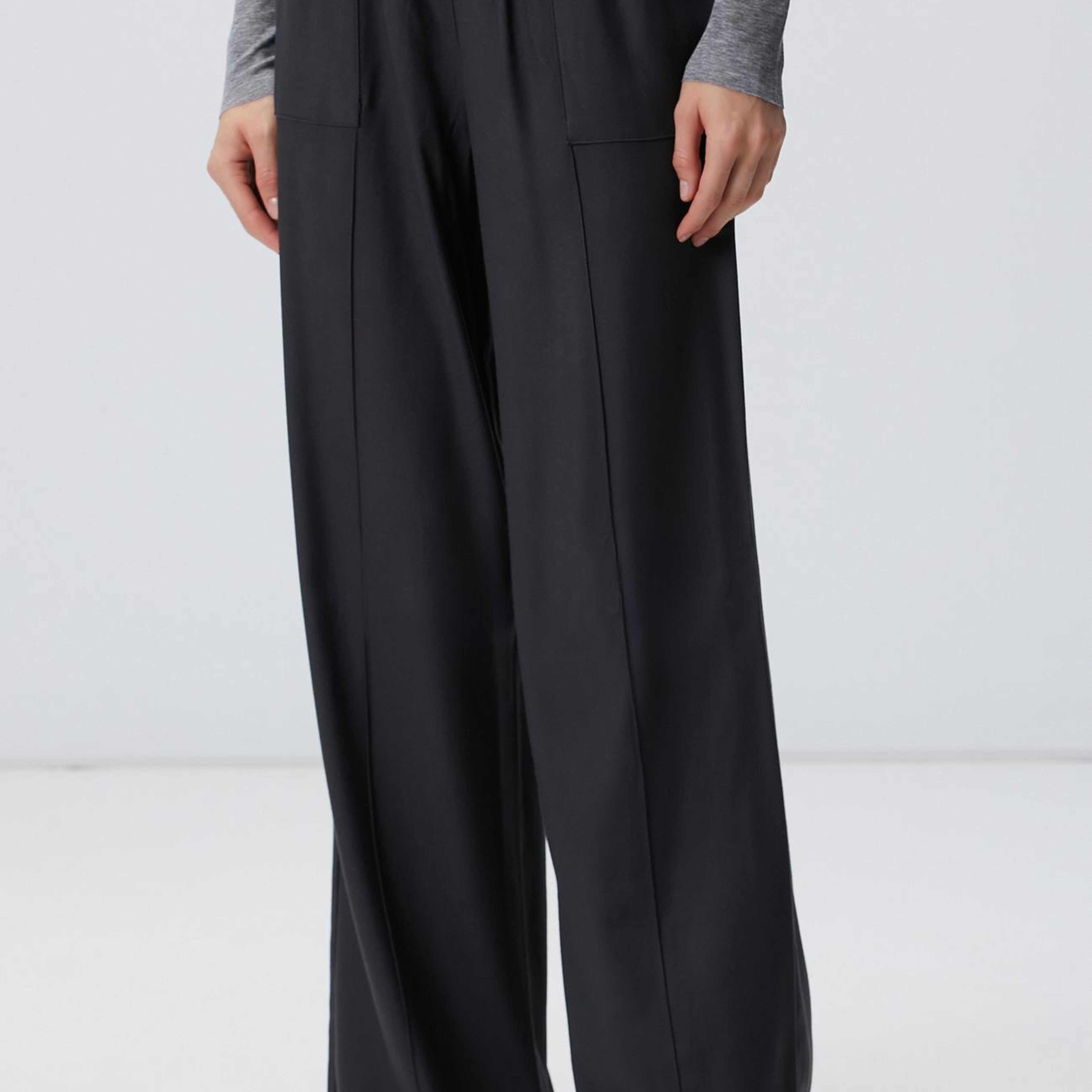 Network Kadın Antrasit İnce Diyagonal Desenli Tencel Pantolon