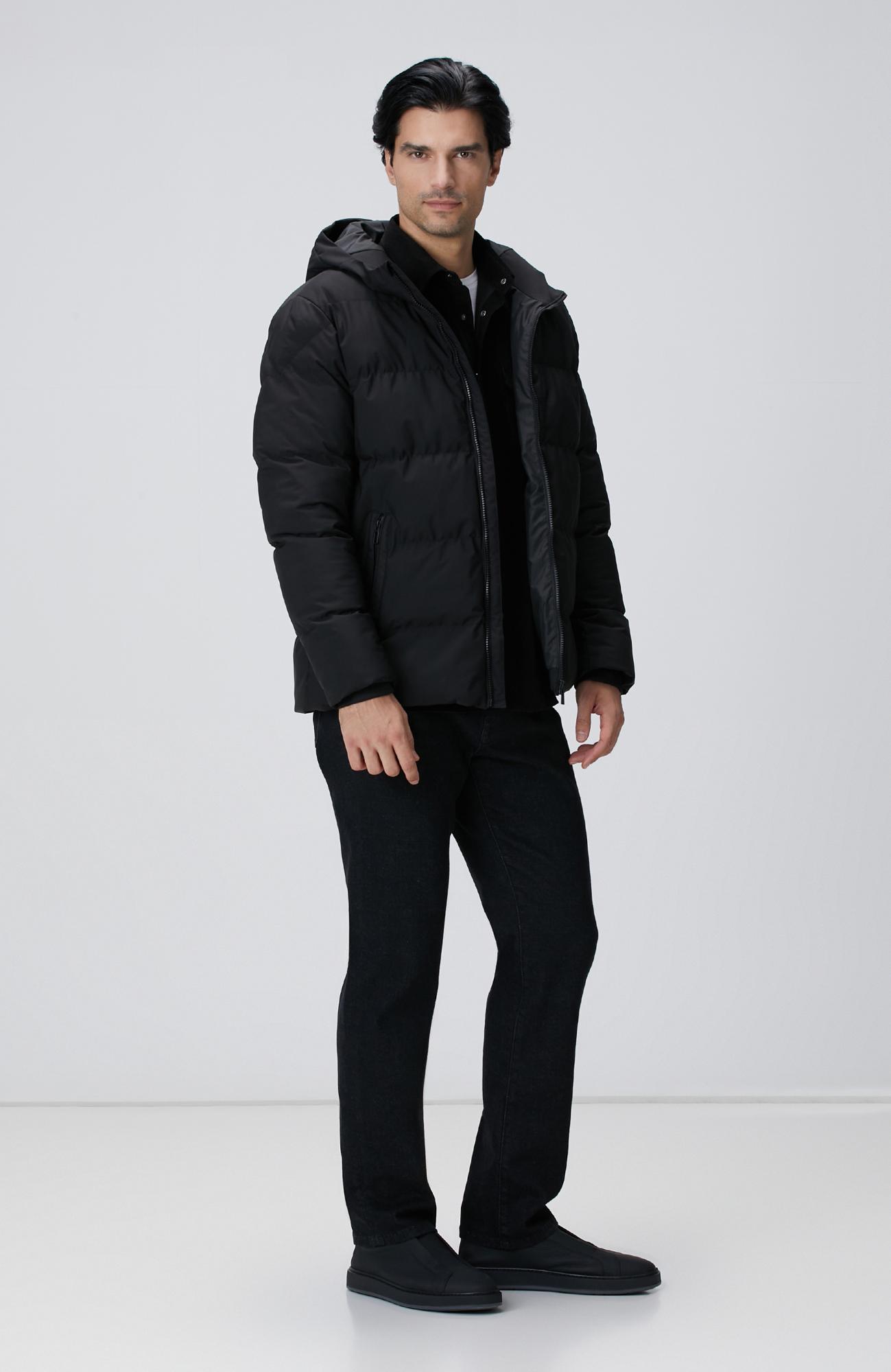 Network Erkek Siyah Kapüşonlu Puffer Mont