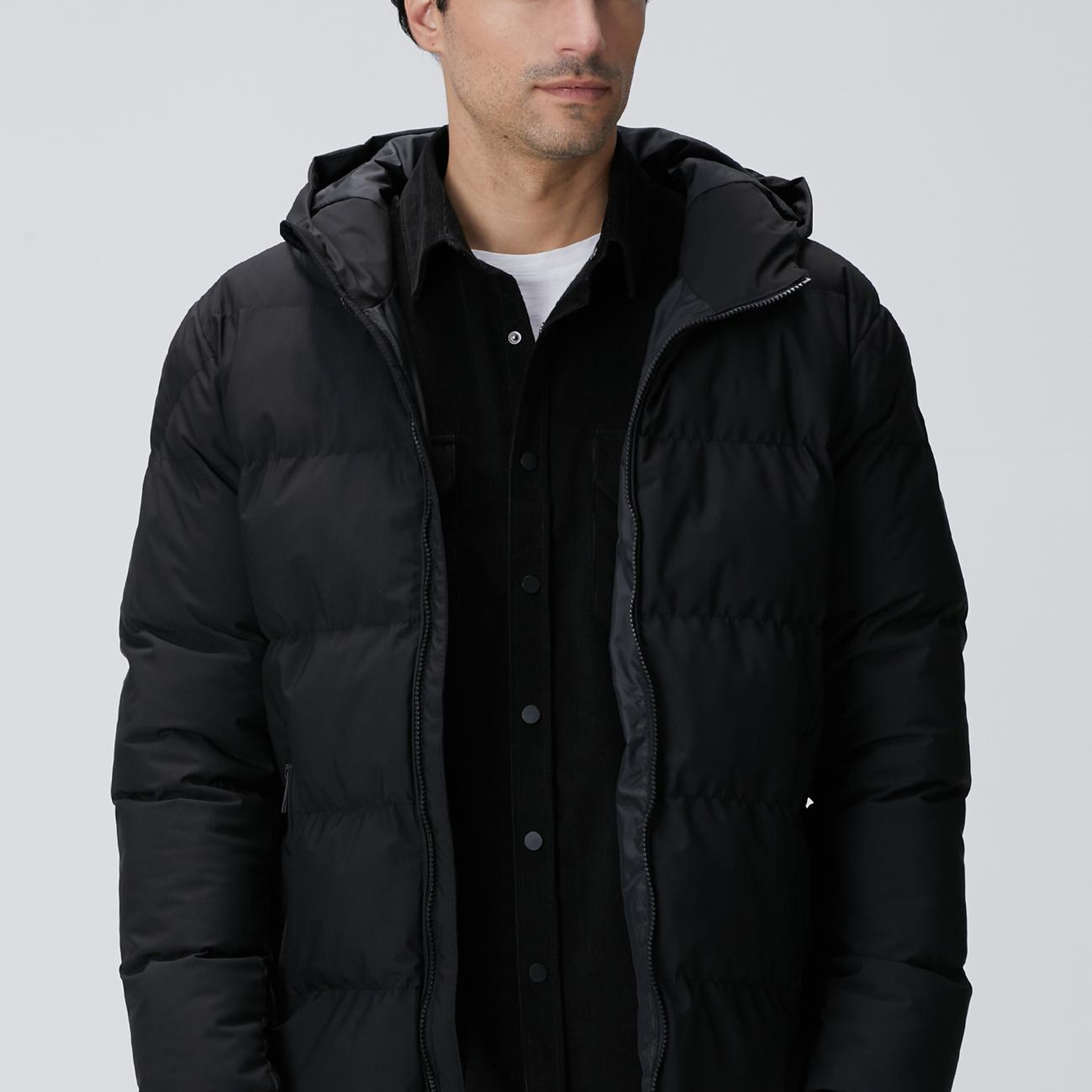 Network Erkek Siyah Kapüşonlu Puffer Mont