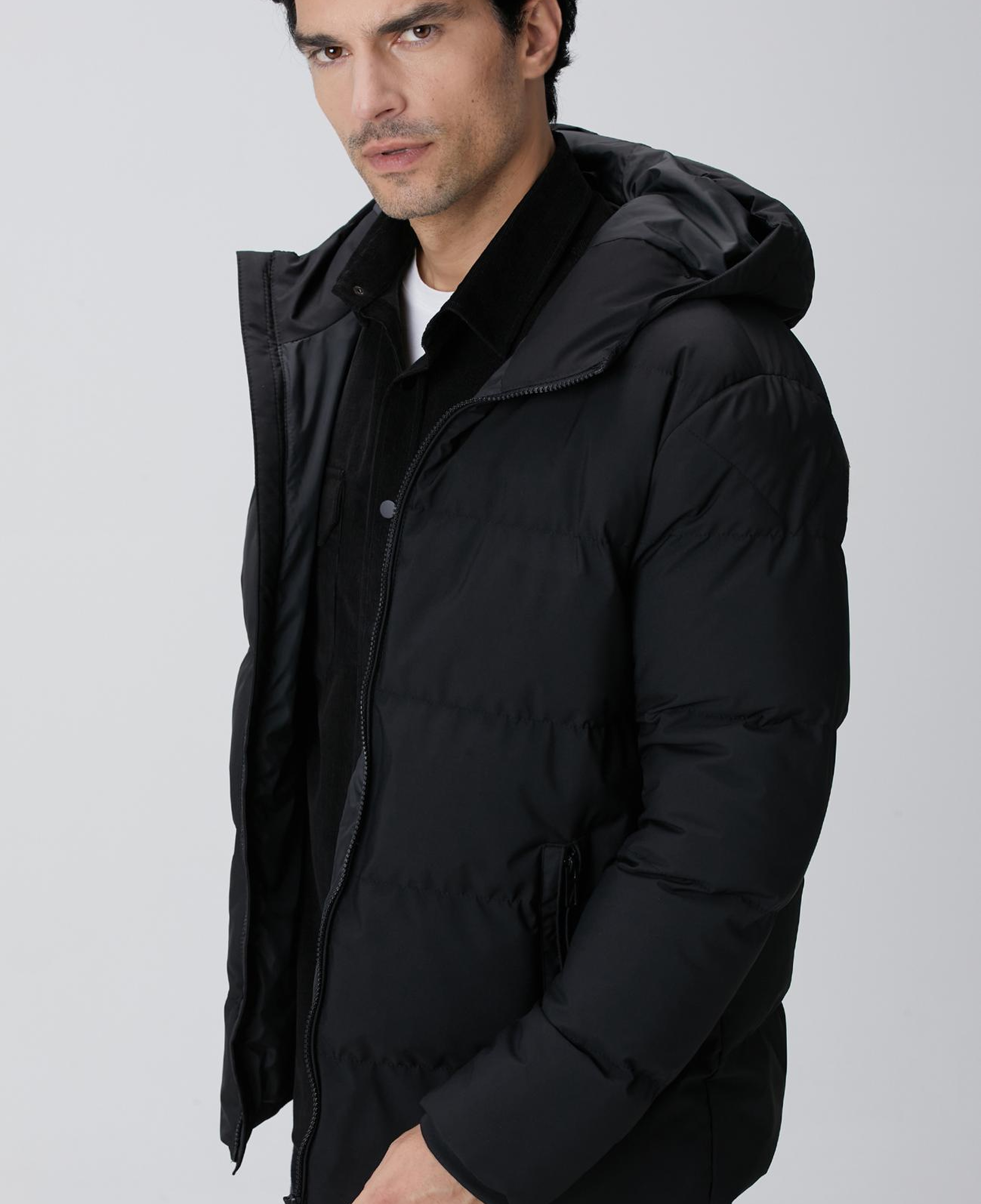 Network Erkek Siyah Kapüşonlu Puffer Mont
