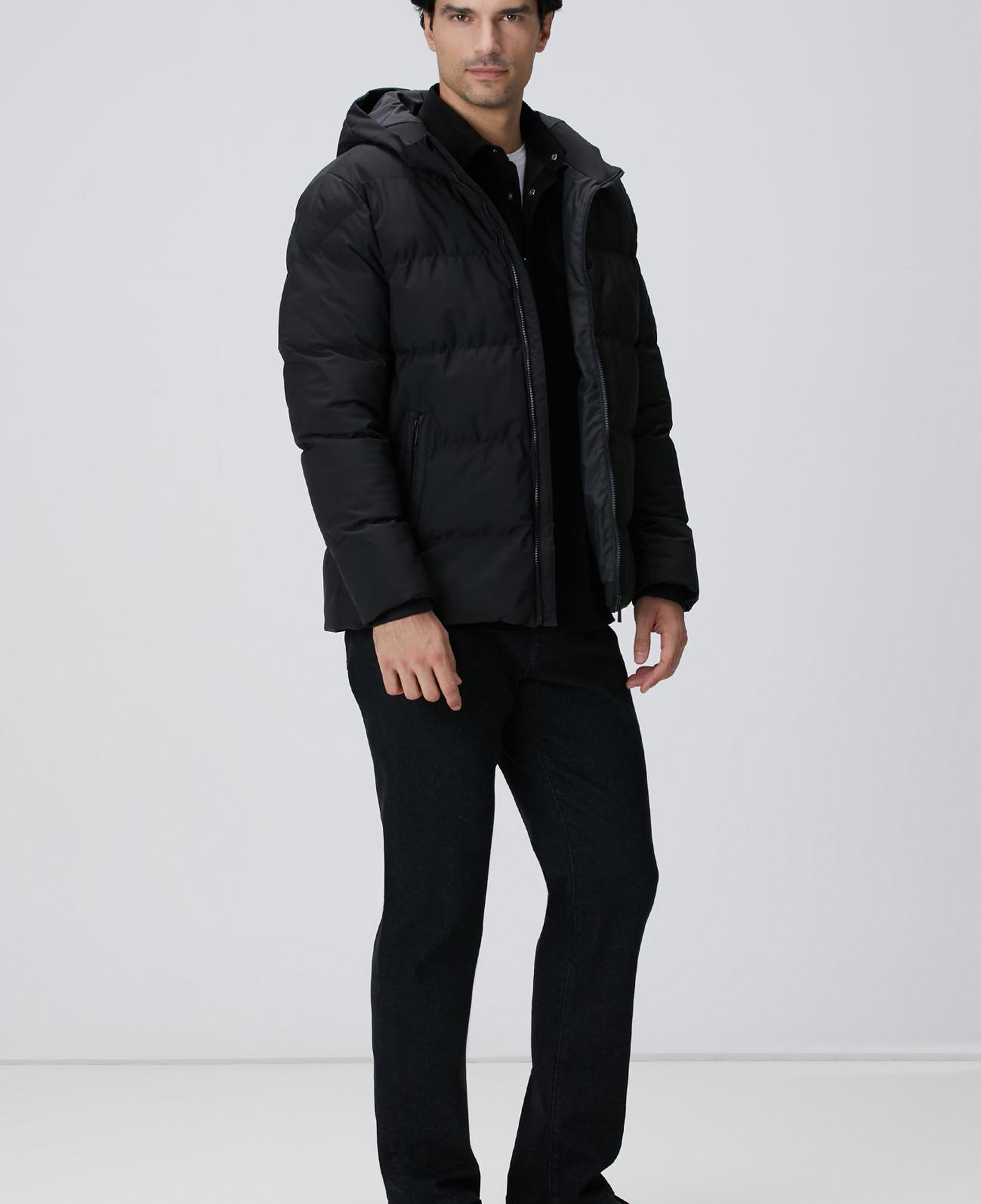 Network Erkek Siyah Kapüşonlu Puffer Mont
