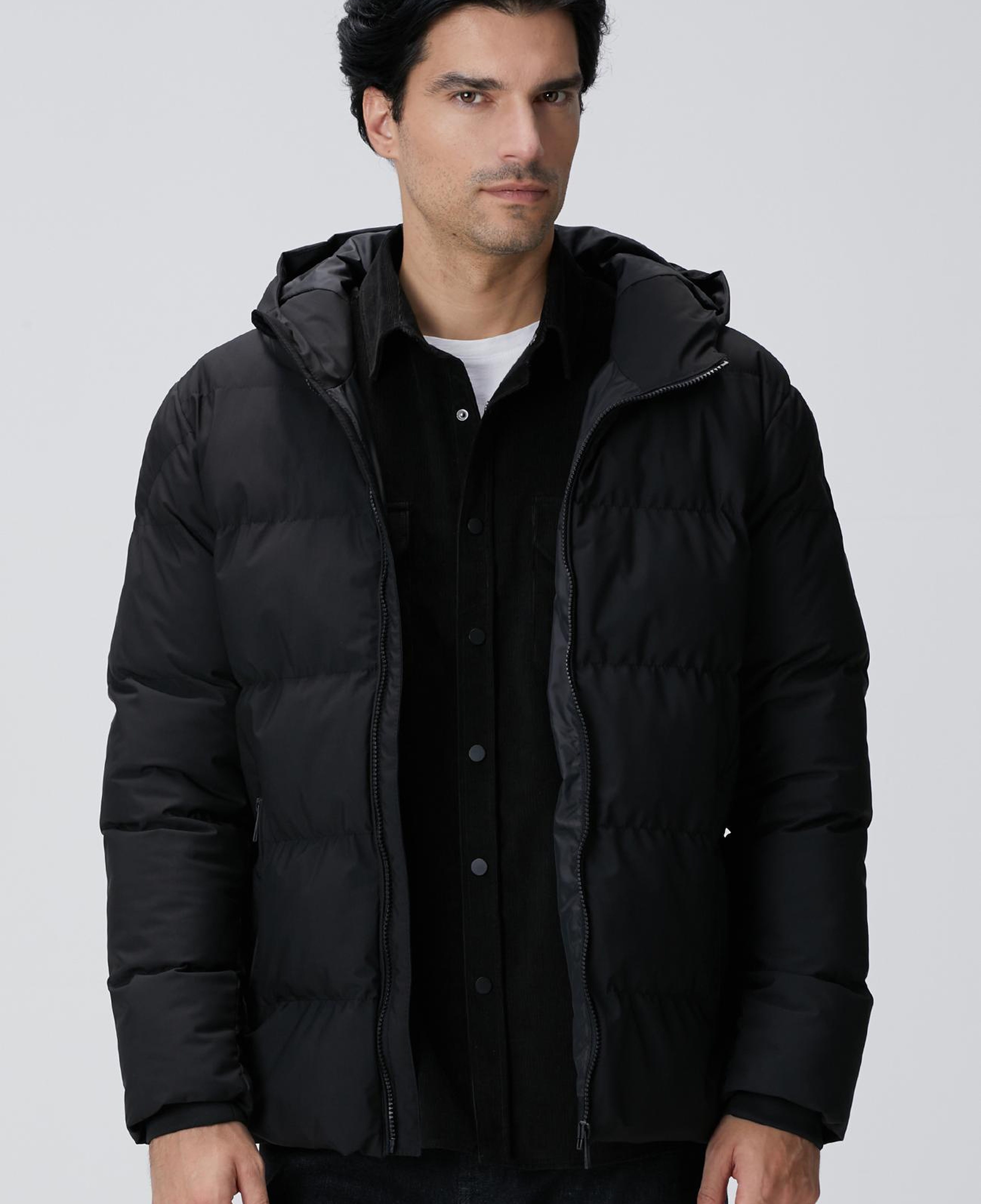 Network Erkek Siyah Kapüşonlu Puffer Mont