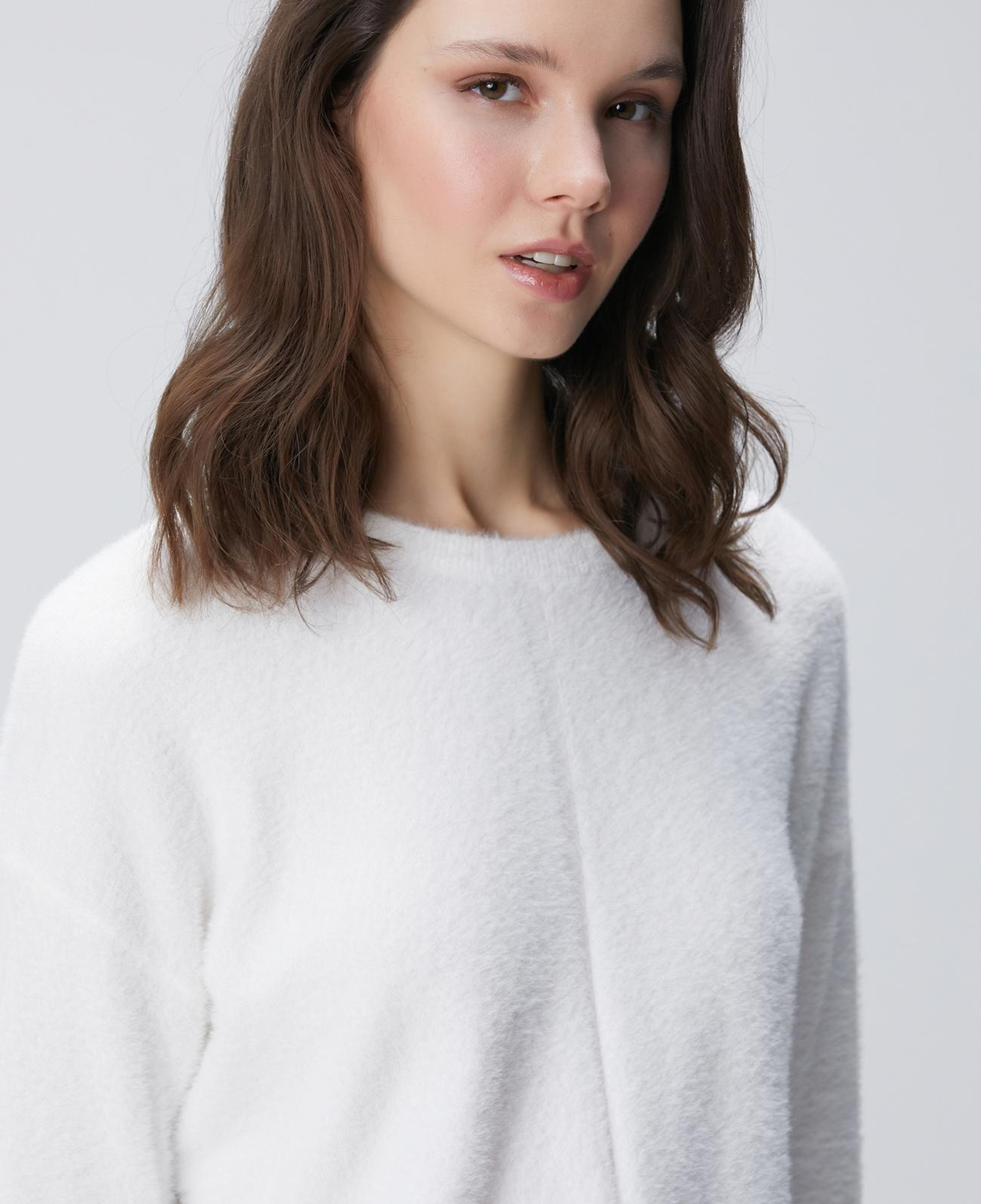 Network Kadın Kırık Beyaz Sakal İp Basic Kazak