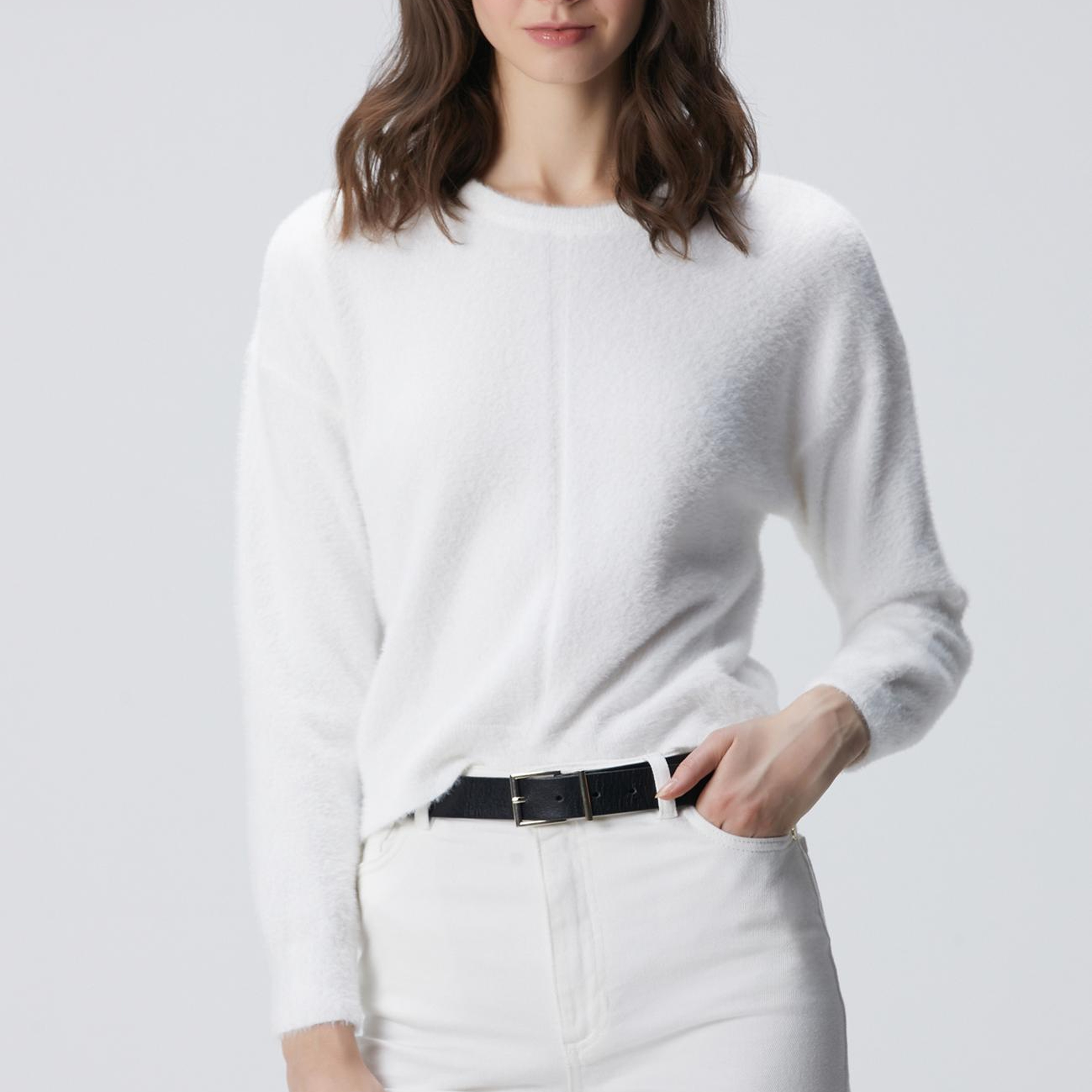 Network Kadın Kırık Beyaz Sakal İp Basic Kazak