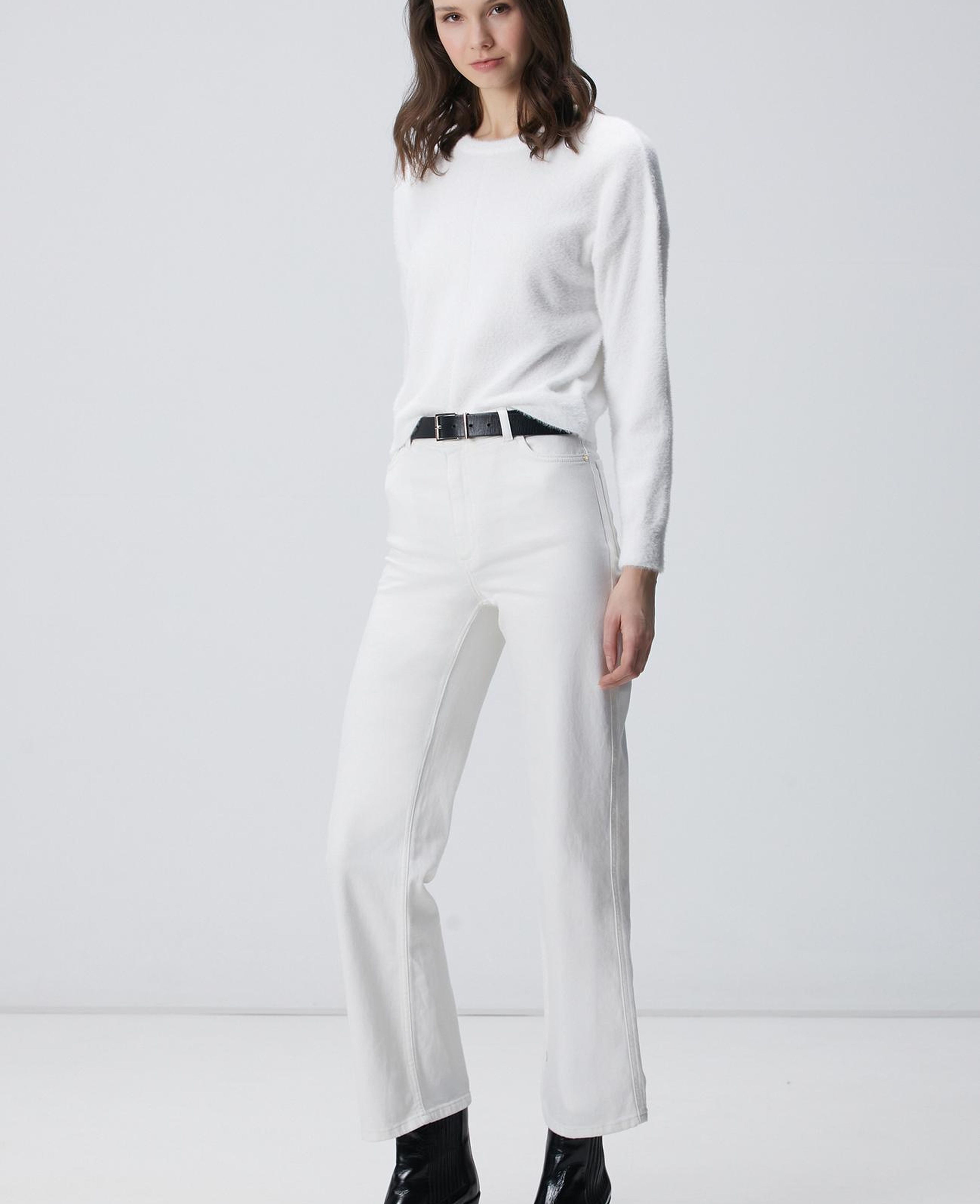 Network Kadın Kırık Beyaz Sakal İp Basic Kazak