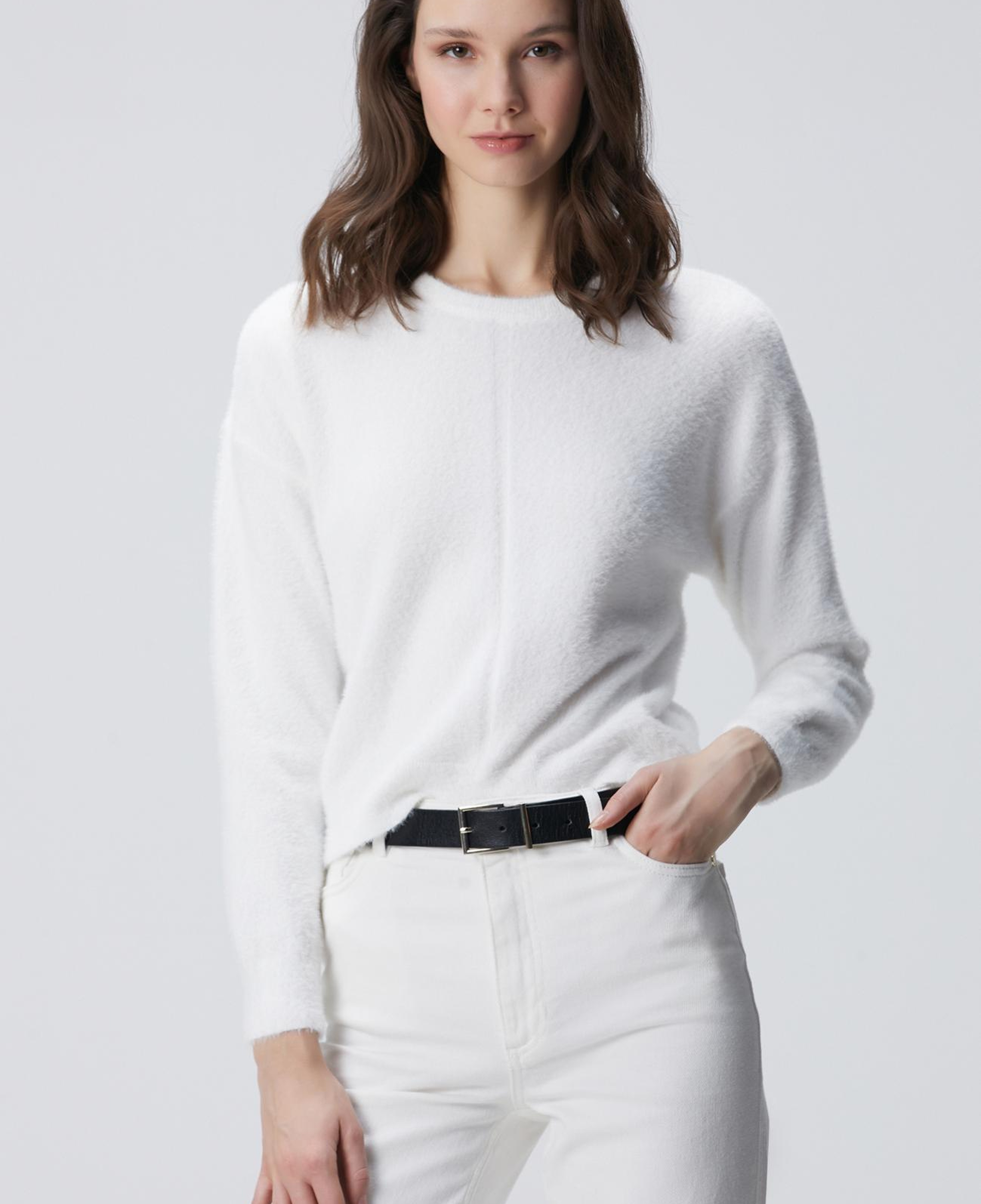 Network Kadın Kırık Beyaz Sakal İp Basic Kazak