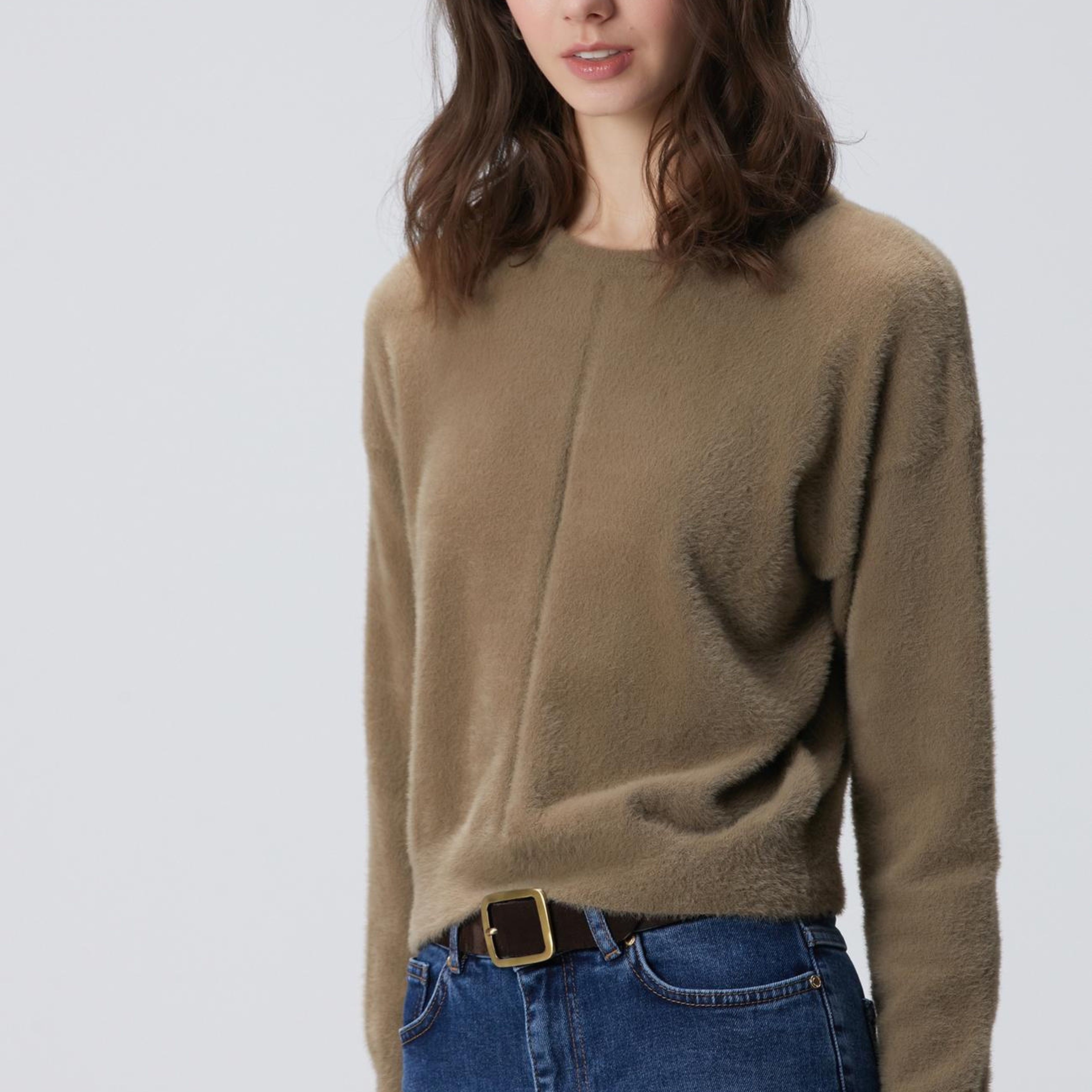 Network Kadın Haki Sakal İp Basic Kazak