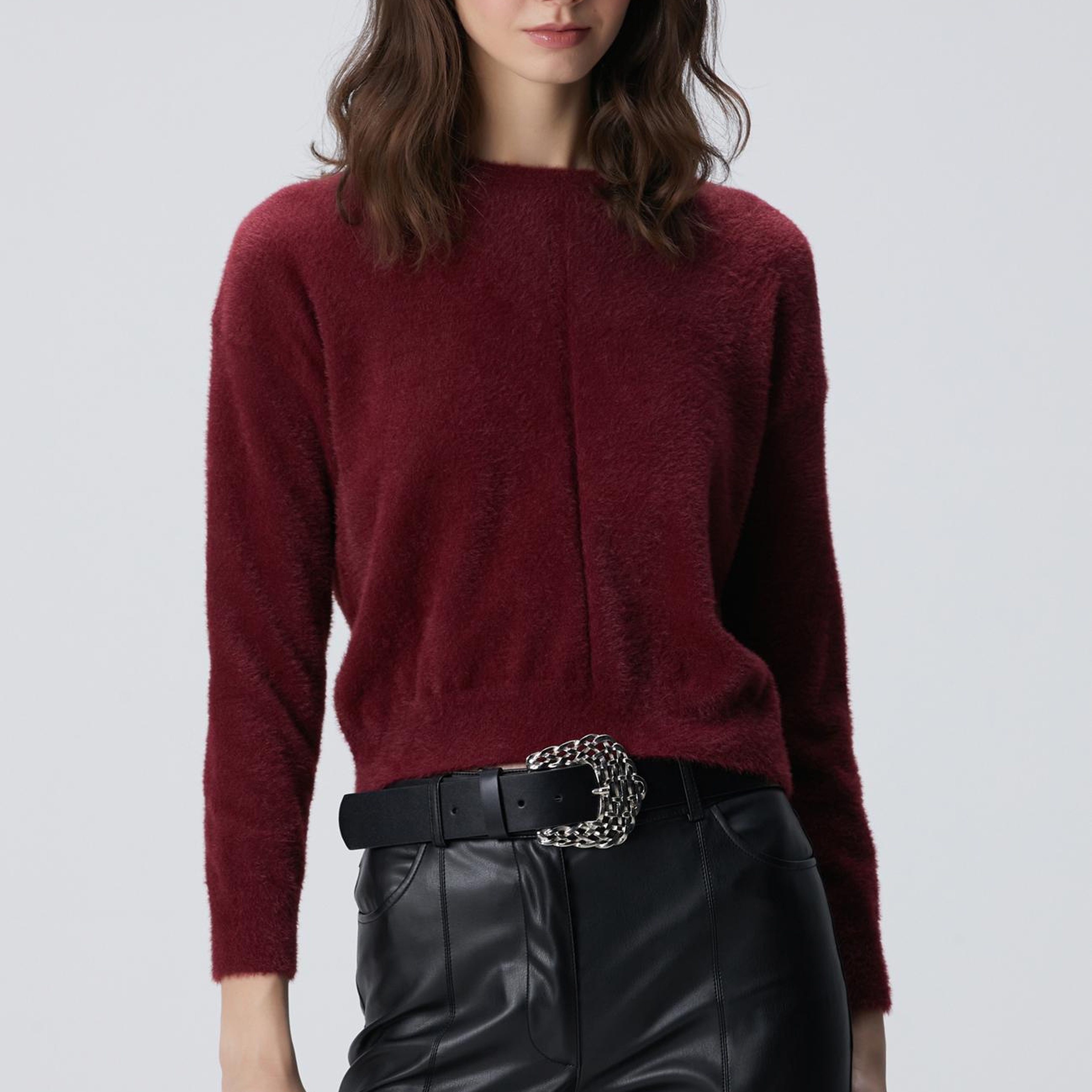 Network Kadın Bordo Sakal İp Basic Kazak