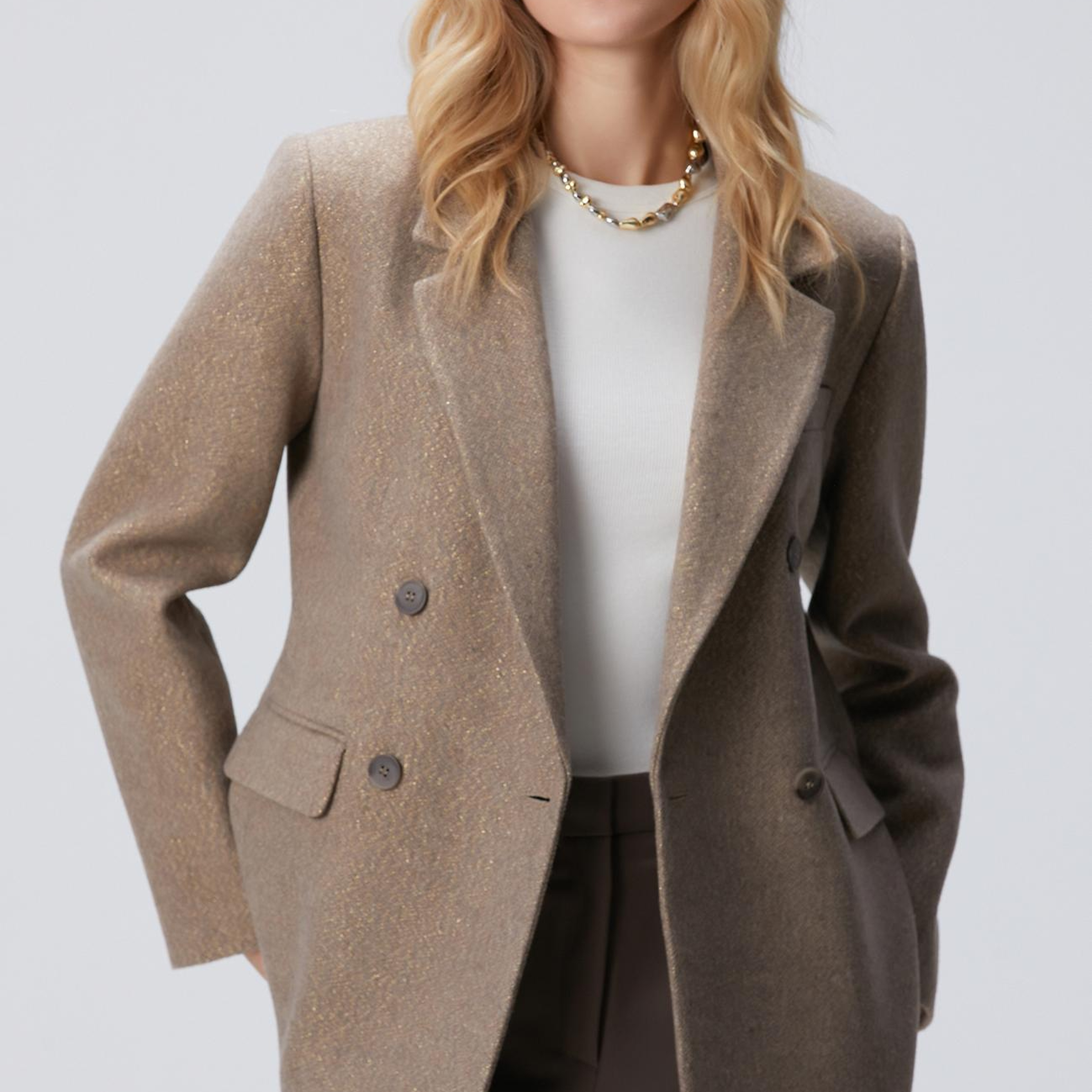 Network Kadın Vizon Balıksırtı Desenli Kruvaze Ceket