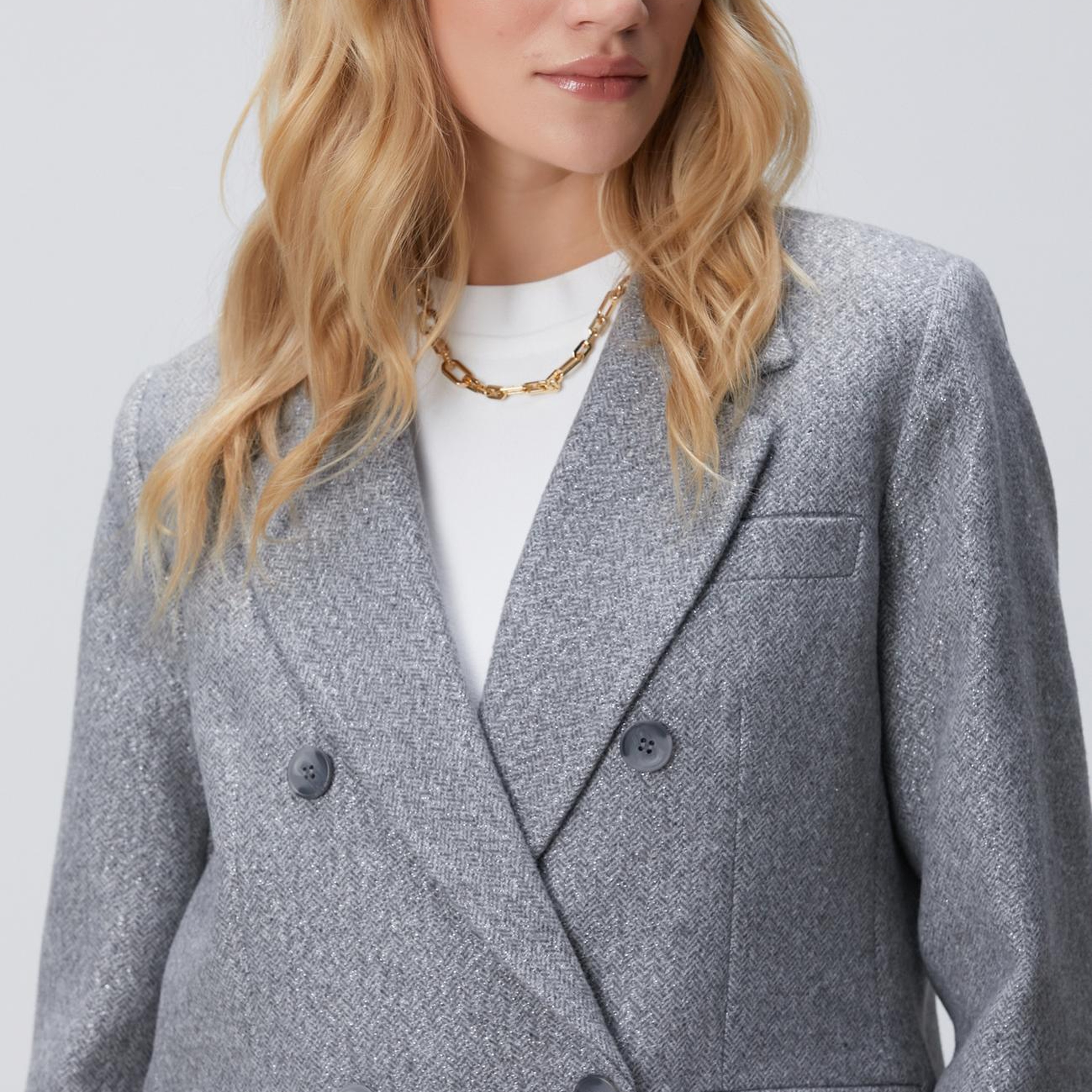 Network Kadın Antrasit Balıksırtı Desenli Kruvaze Ceket