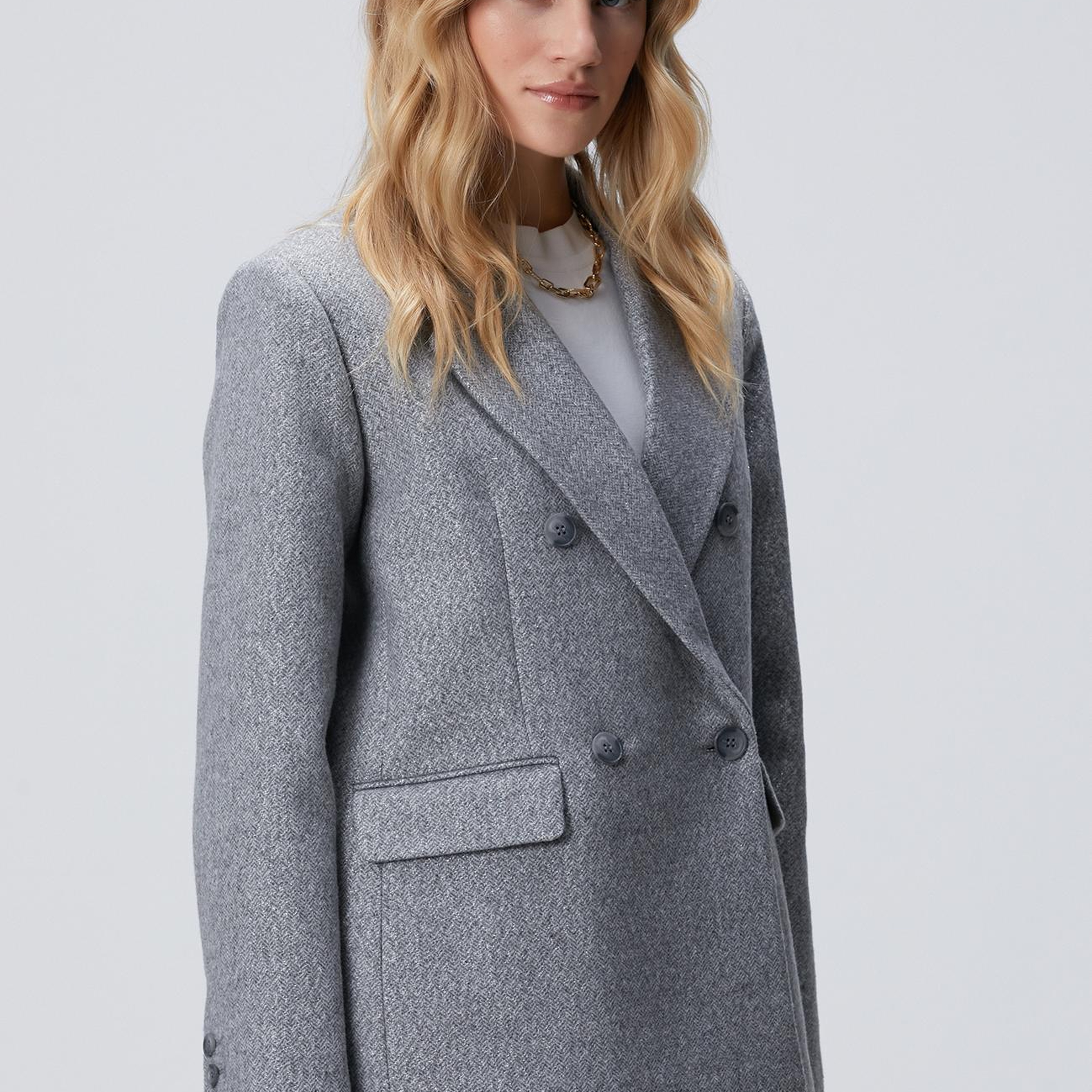 Network Kadın Antrasit Balıksırtı Desenli Kruvaze Ceket