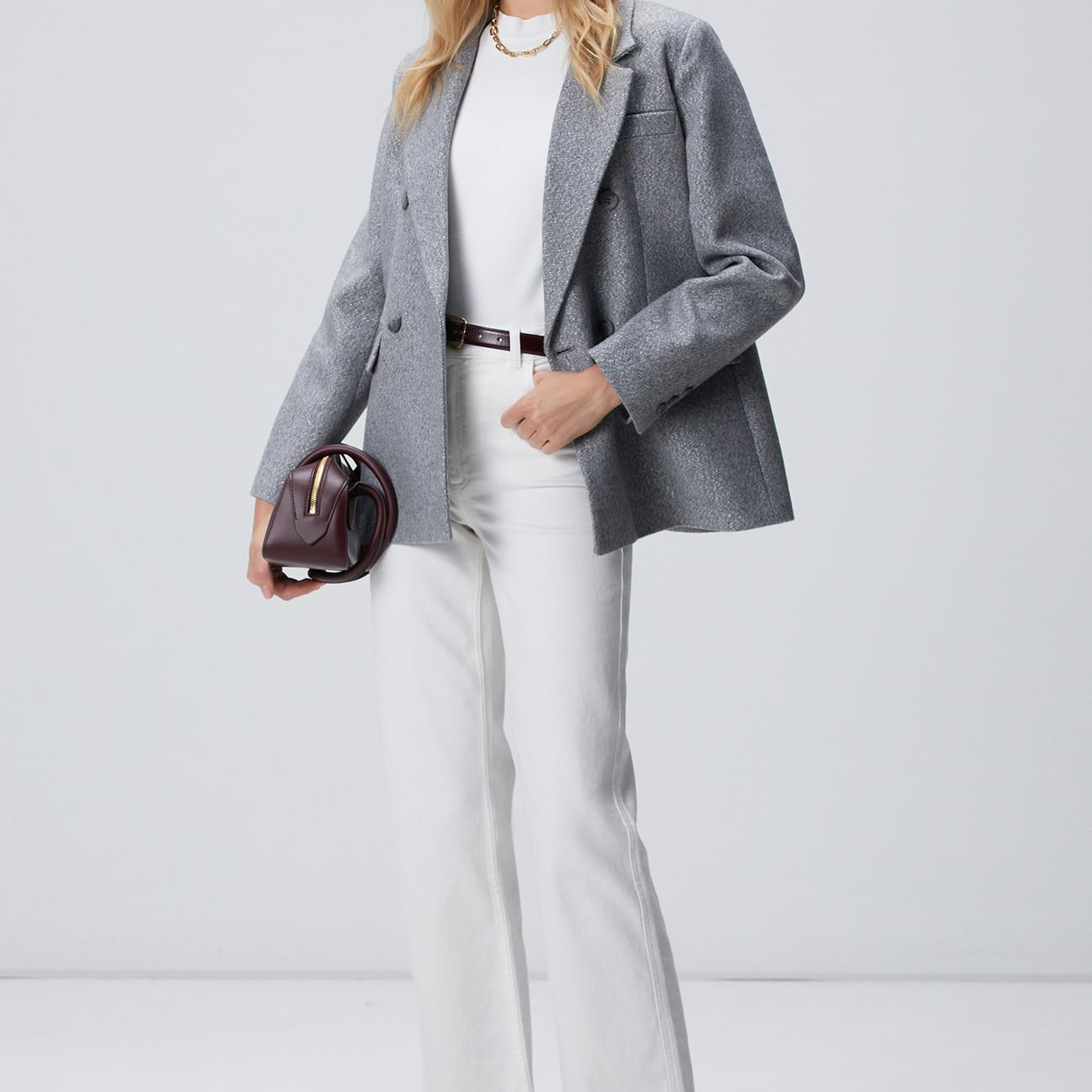 Network Kadın Antrasit Balıksırtı Desenli Kruvaze Ceket