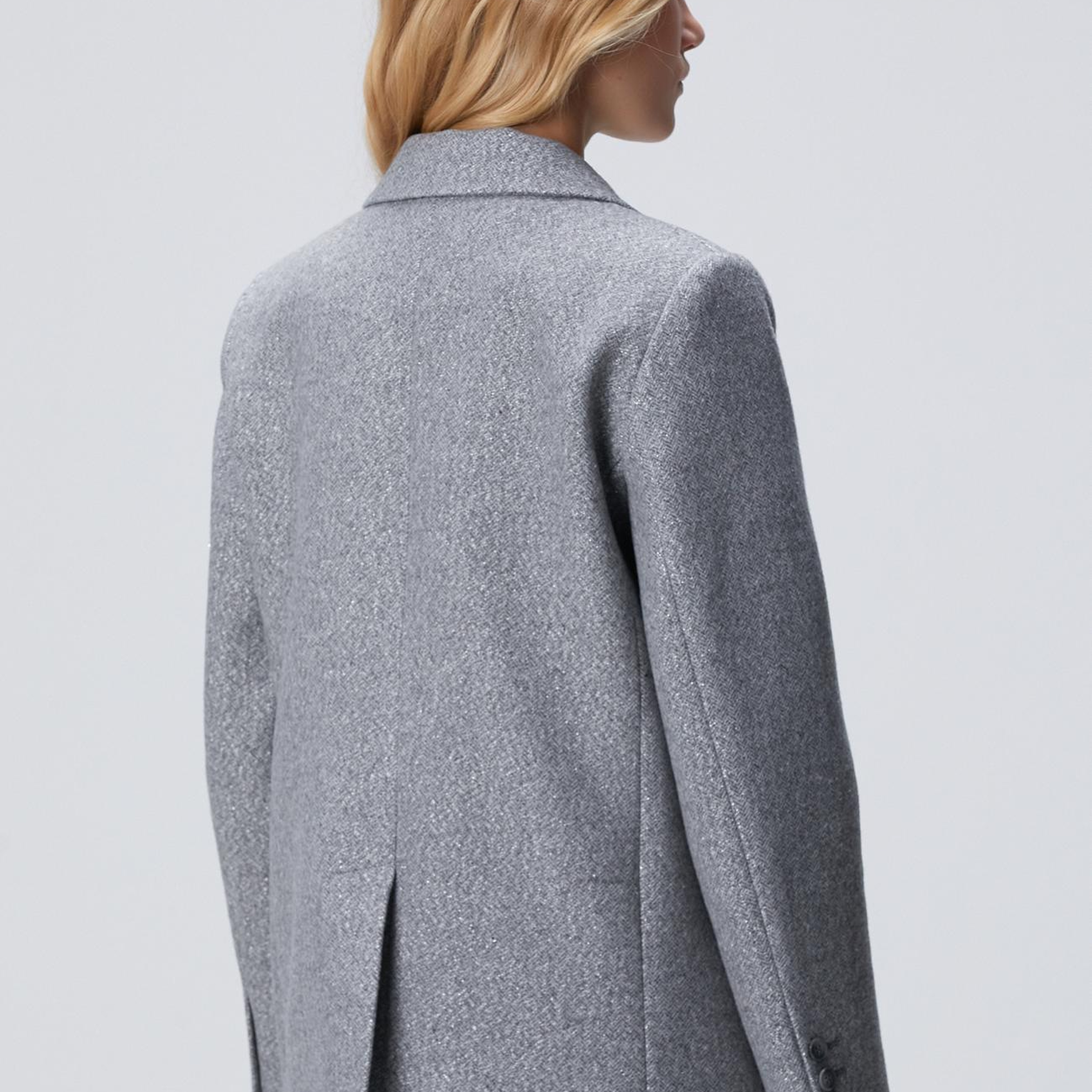 Network Kadın Antrasit Balıksırtı Desenli Kruvaze Ceket