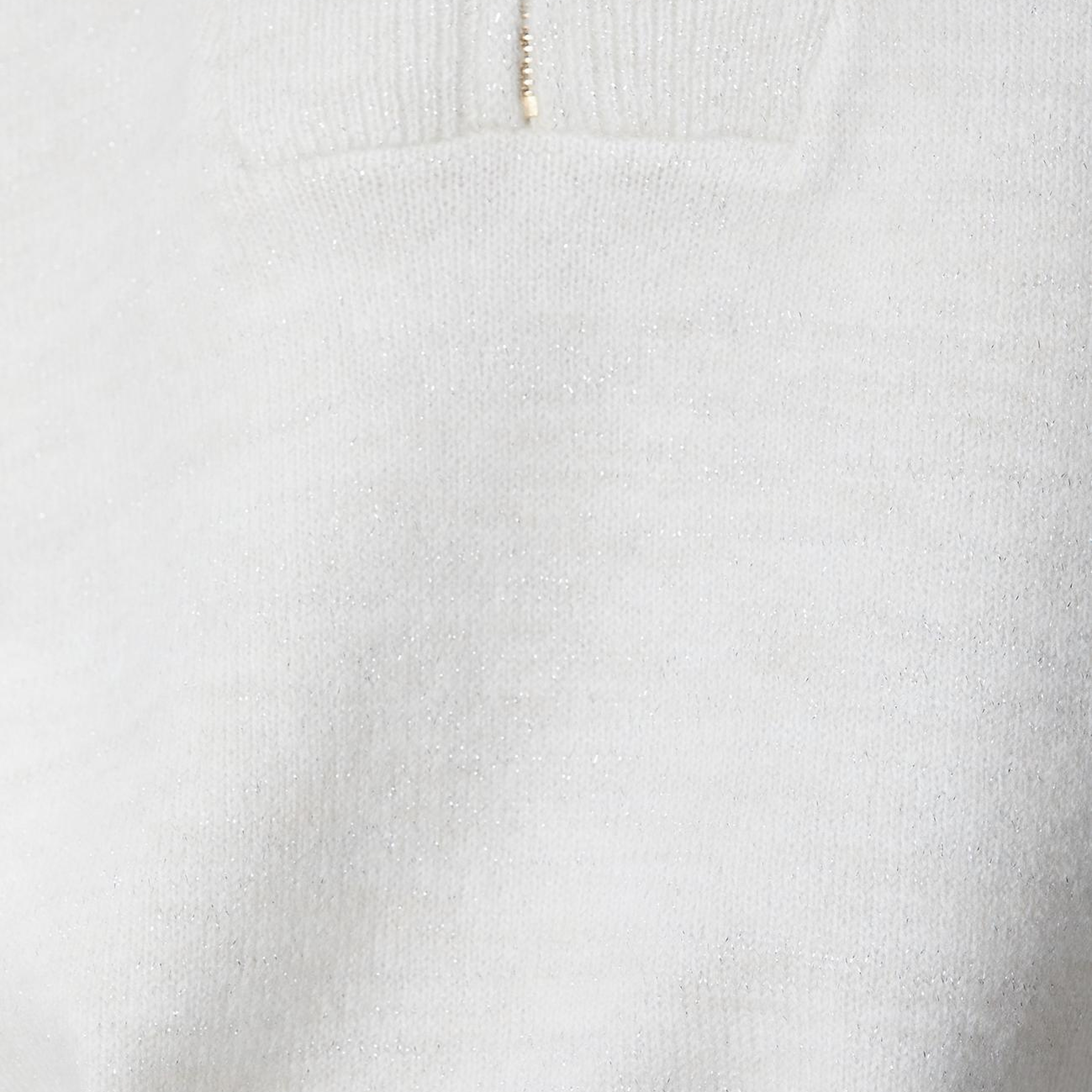 Network Kadın Kırık Beyaz Dik Yaka Fermuarlı Simli İp Kazak