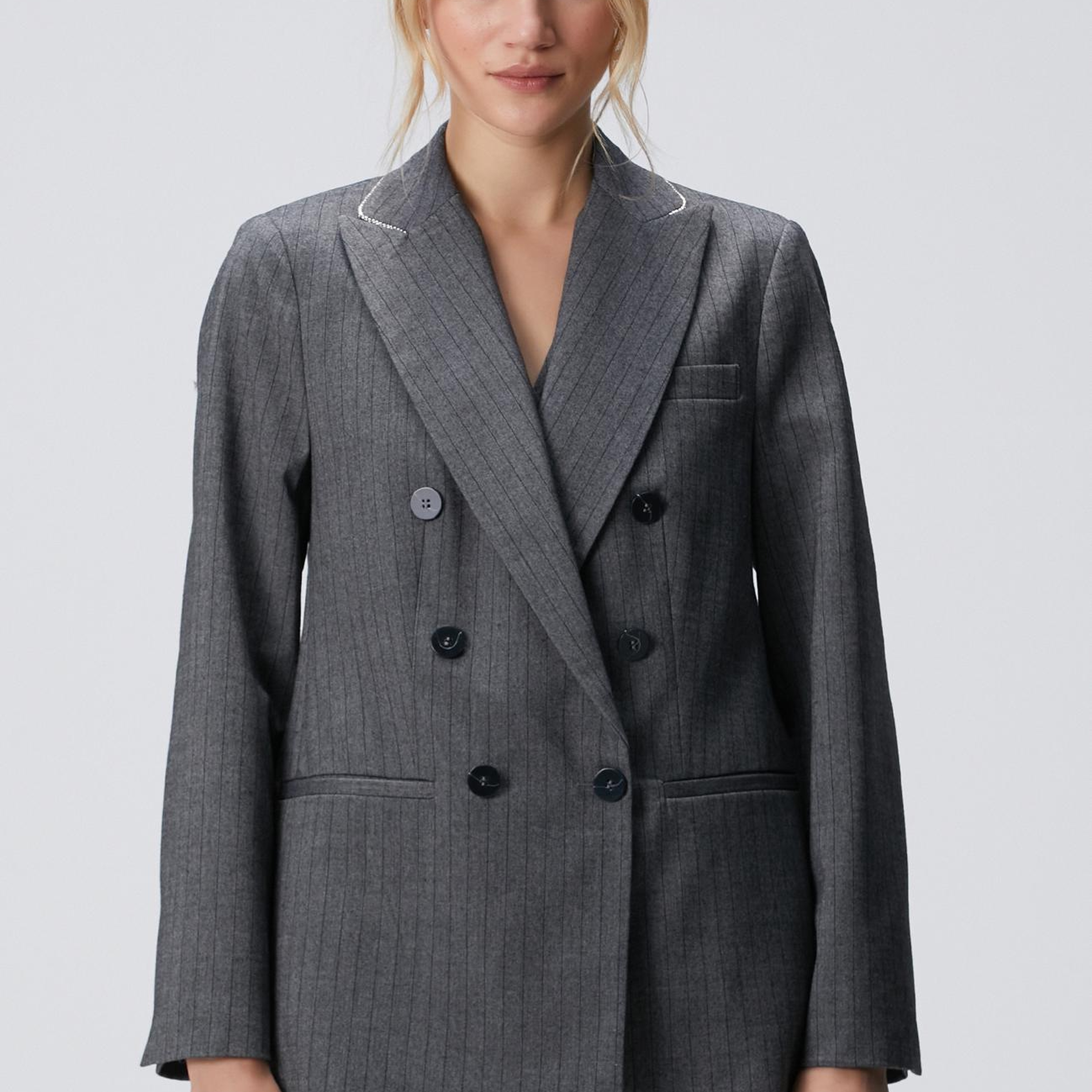 Network Kadın Antrasit Yakası Zincir Taş Detaylı Yün Karışımlı Ceket