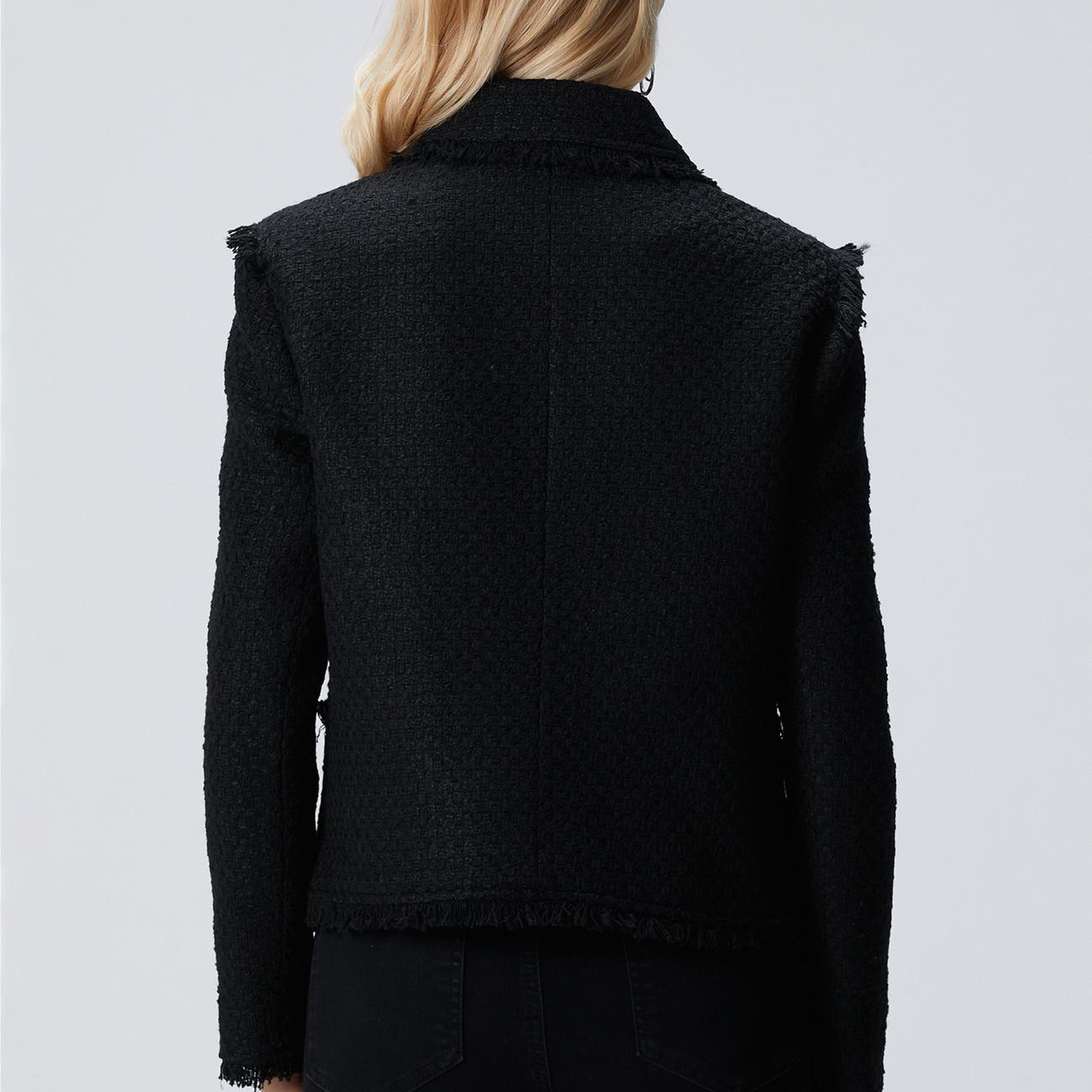 Network Kadın Siyah Fermuarlı Püskül Detaylı Tweed Ceket