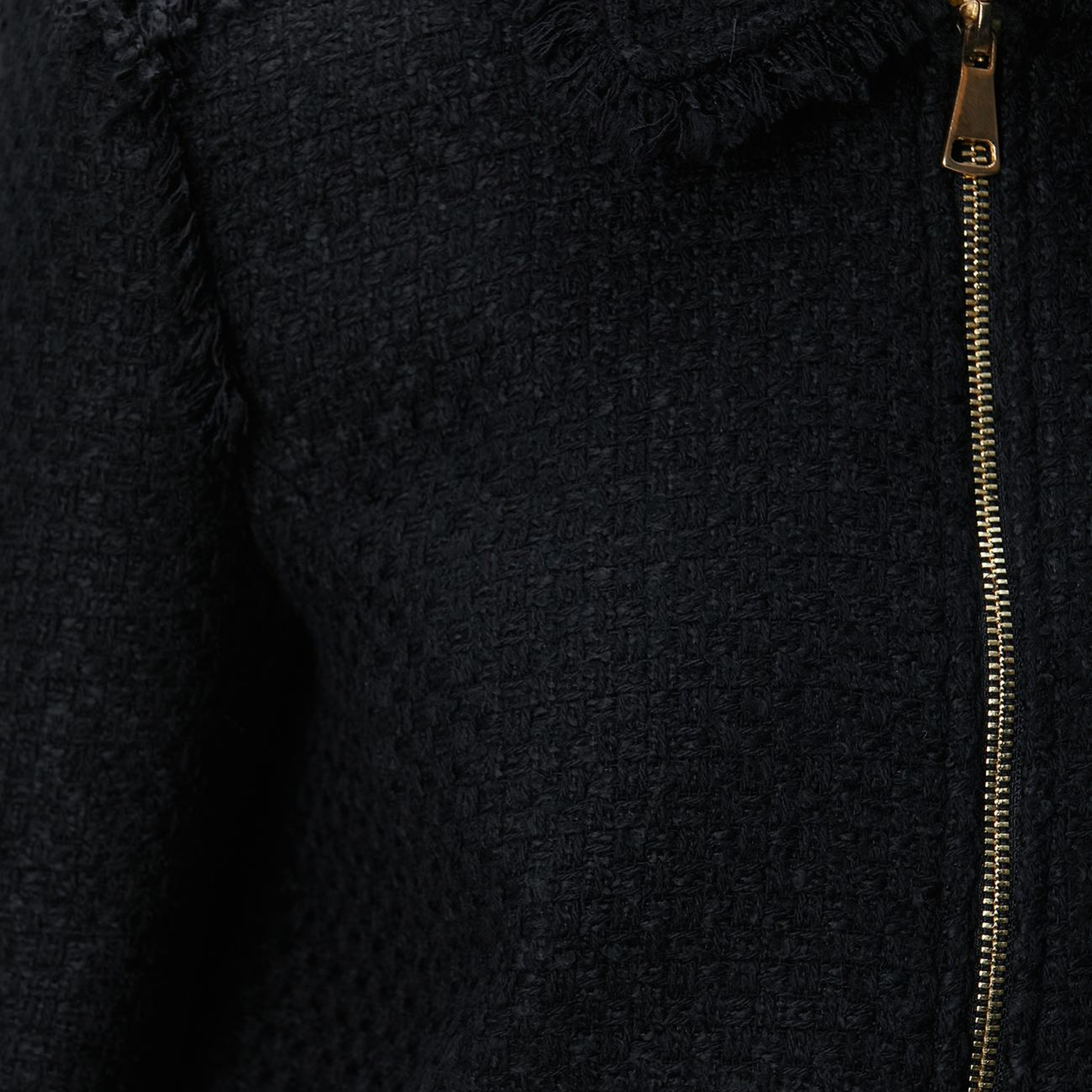 Network Kadın Siyah Fermuarlı Püskül Detaylı Tweed Ceket