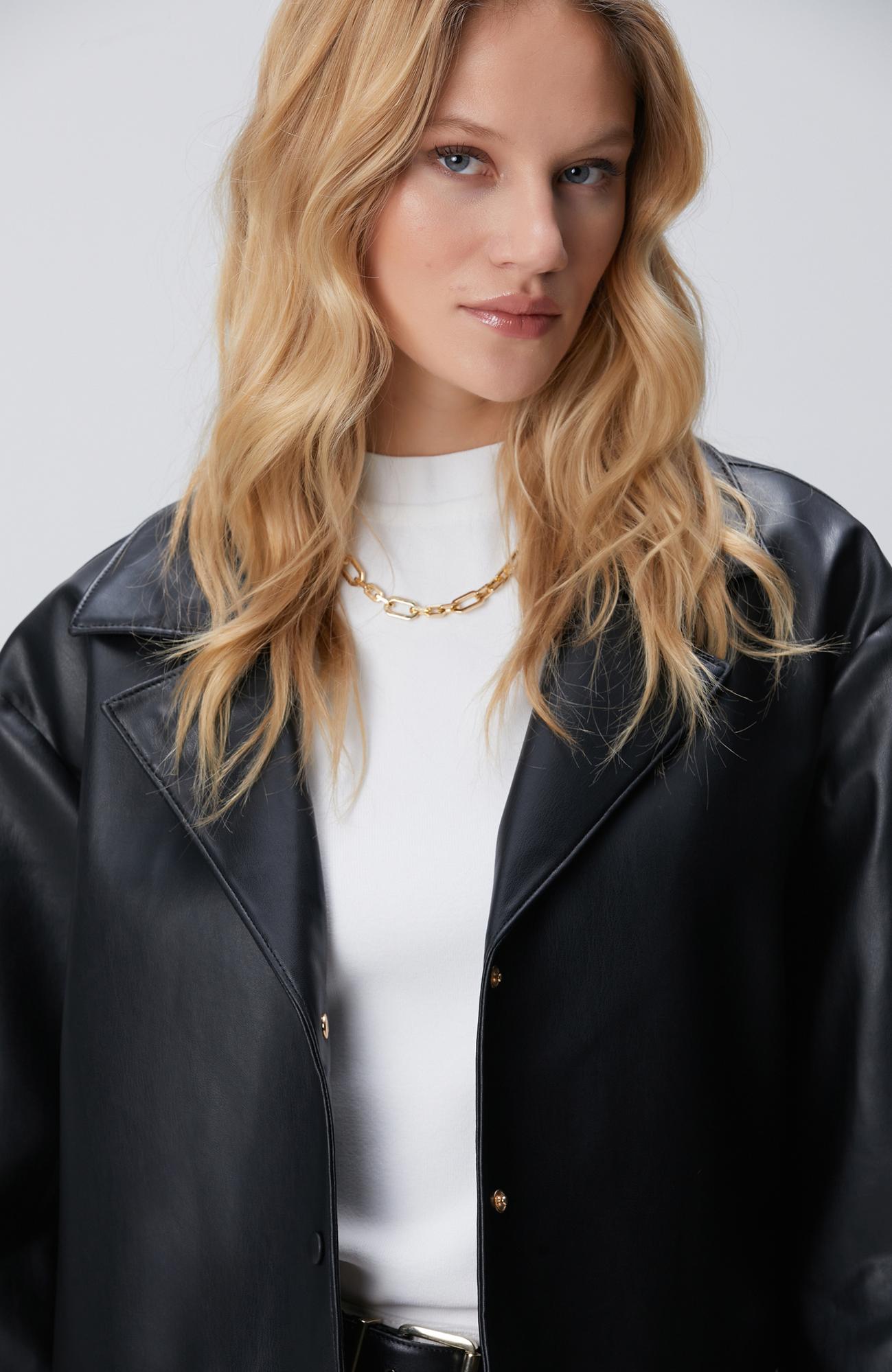 Network Kadın Siyah Suni Deri Ceket