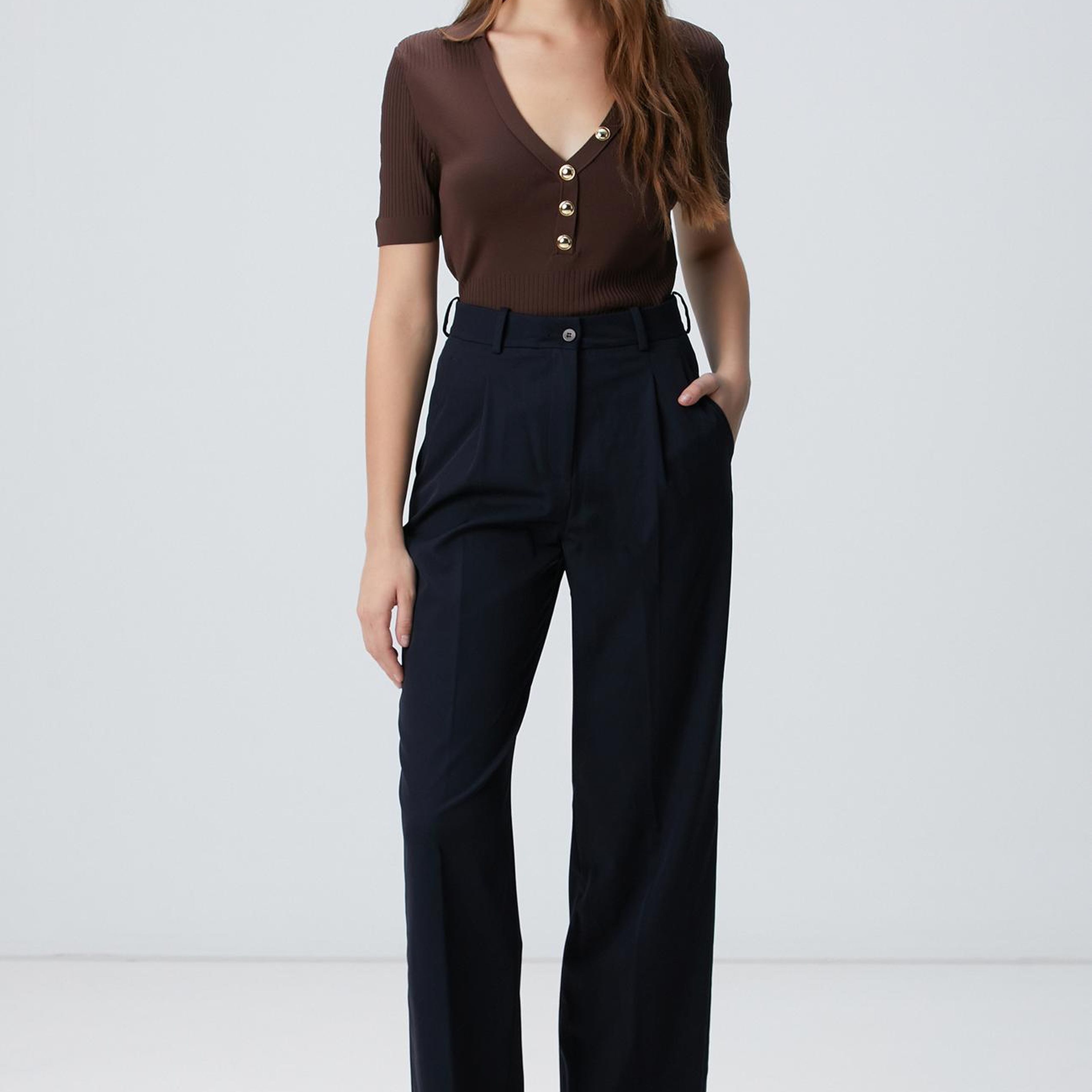 Network Kadın Lacivert Geniş Paça Basic Pantolon