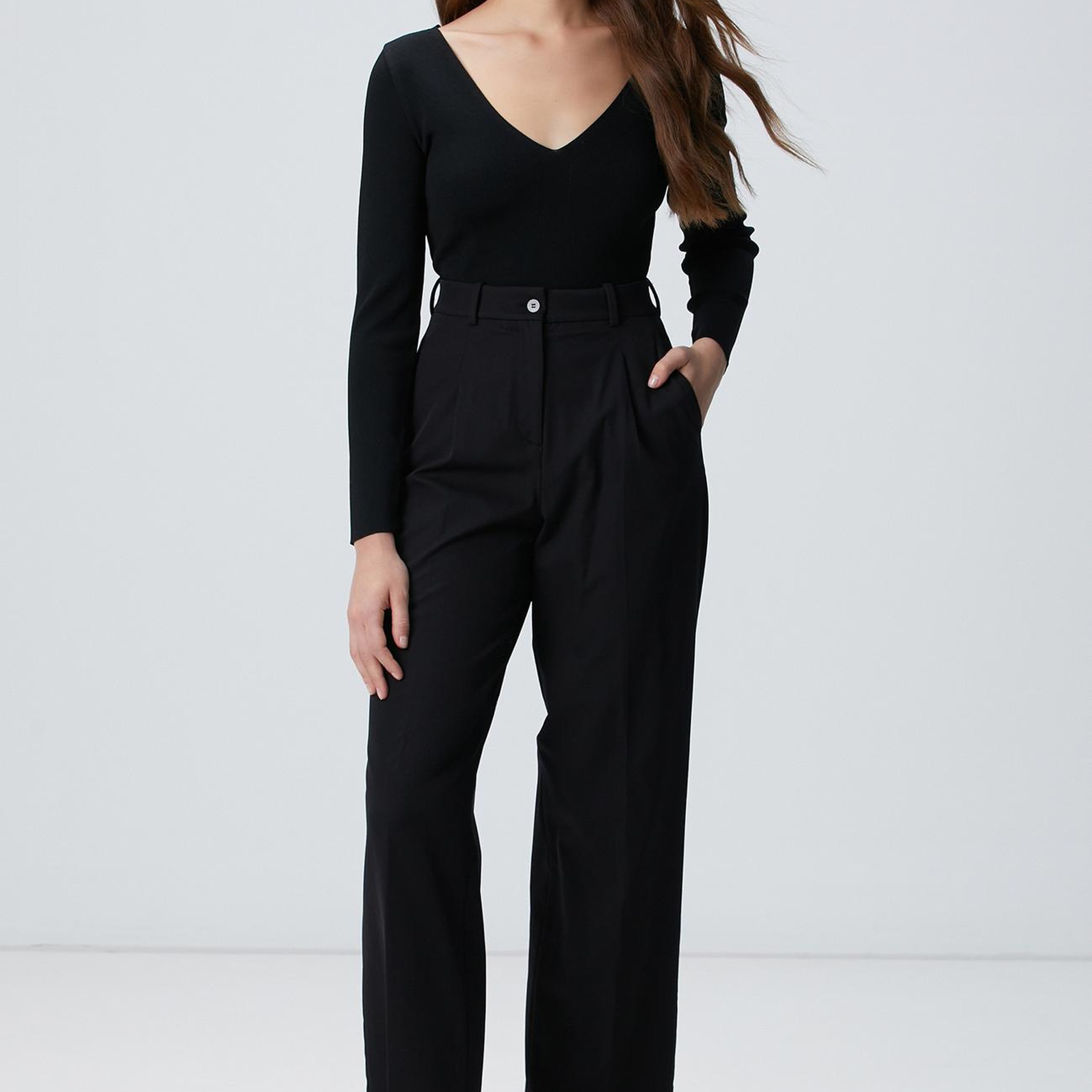 Network Kadın Siyah Geniş Paça Basic Pantolon