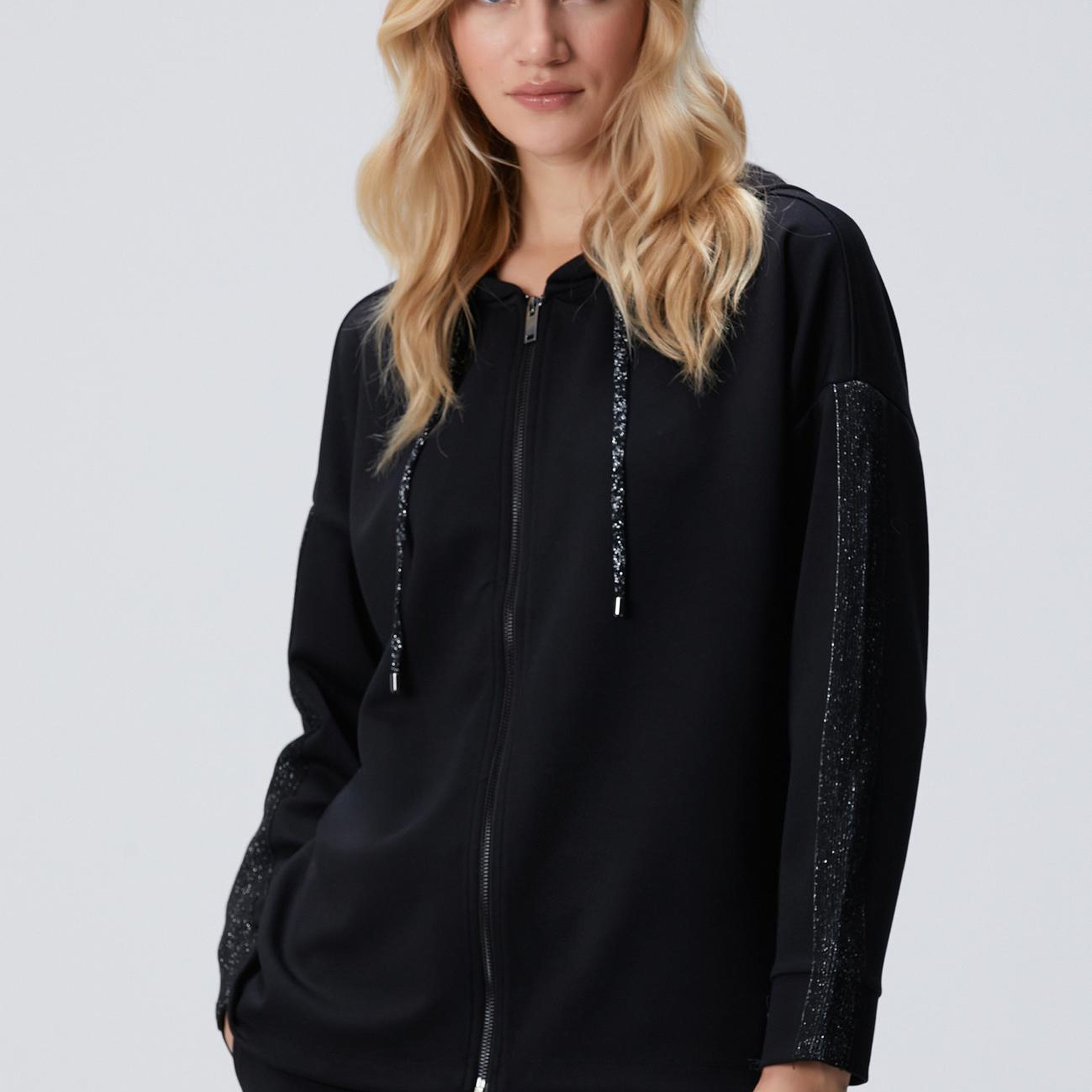 Network Kadın Siyah Kapüşonlu Triko Garnili Sweatshirt