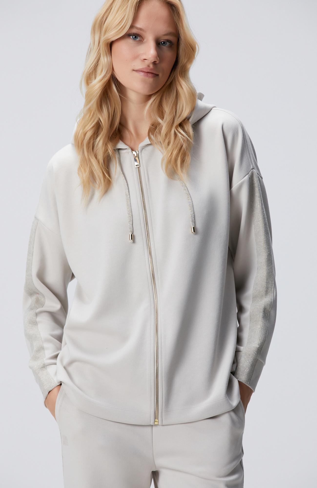 Network Kadın Bej Kapüşonlu Triko Garnili Sweatshirt