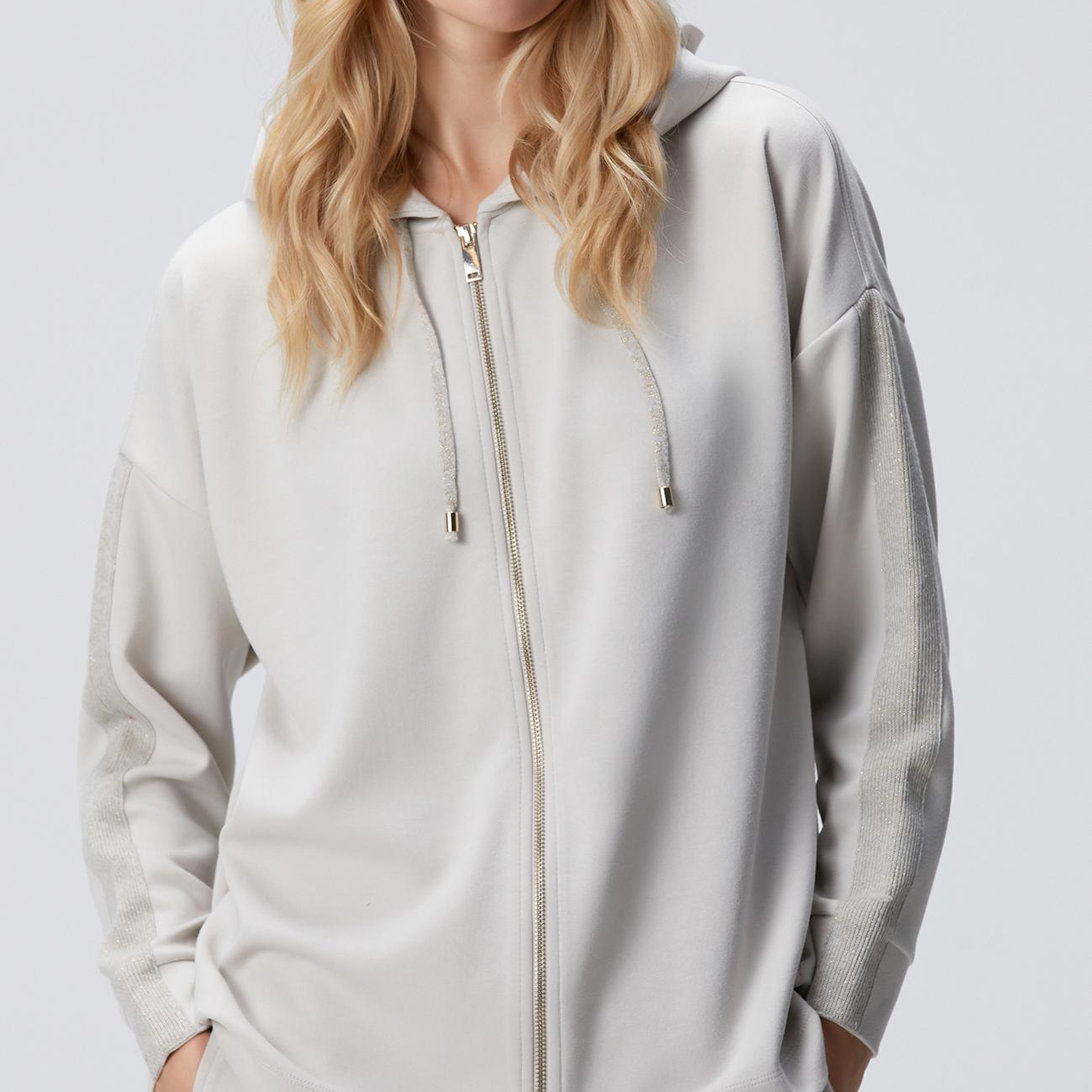 Network Kadın Bej Kapüşonlu Triko Garnili Sweatshirt