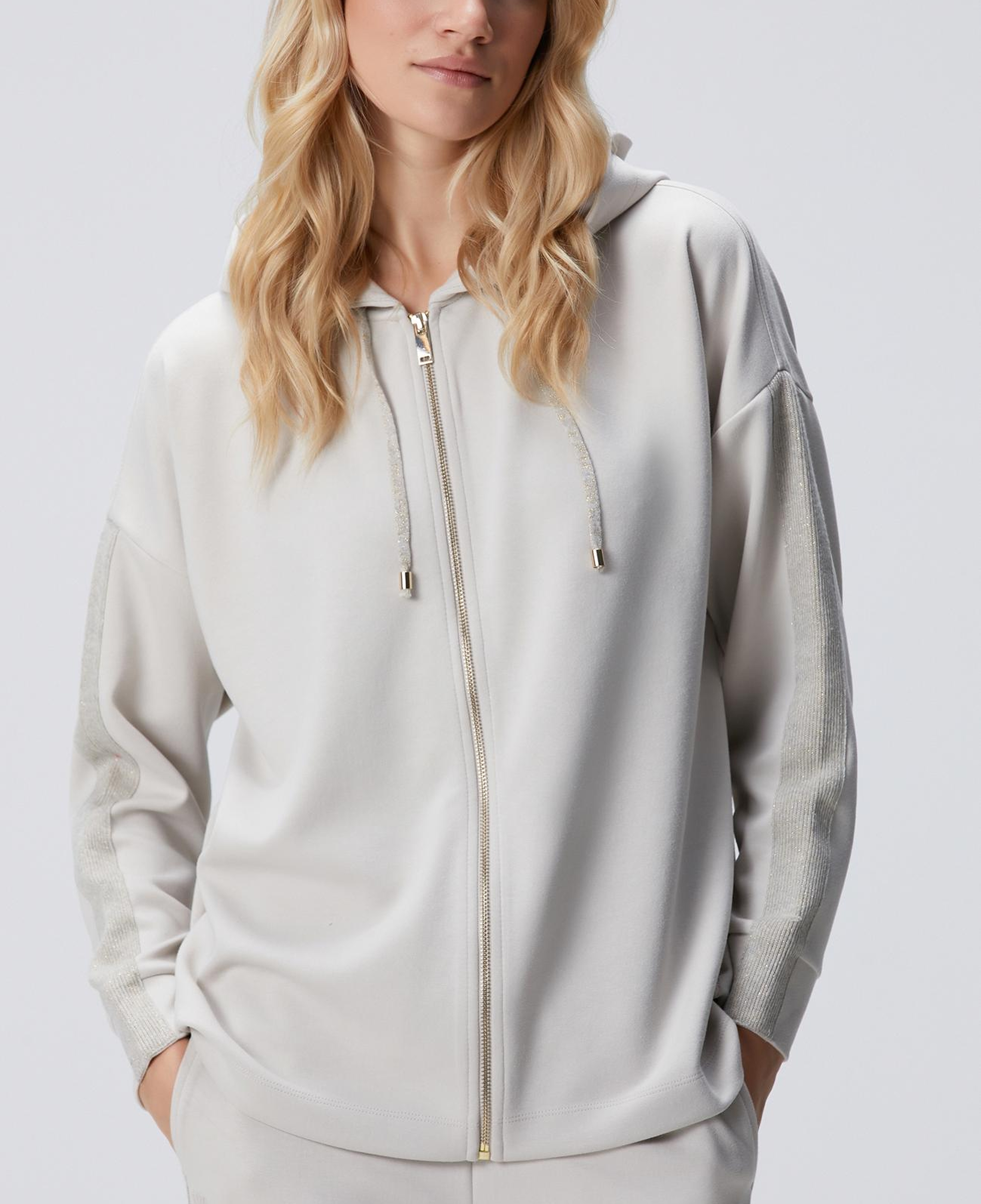 Network Kadın Bej Kapüşonlu Triko Garnili Sweatshirt