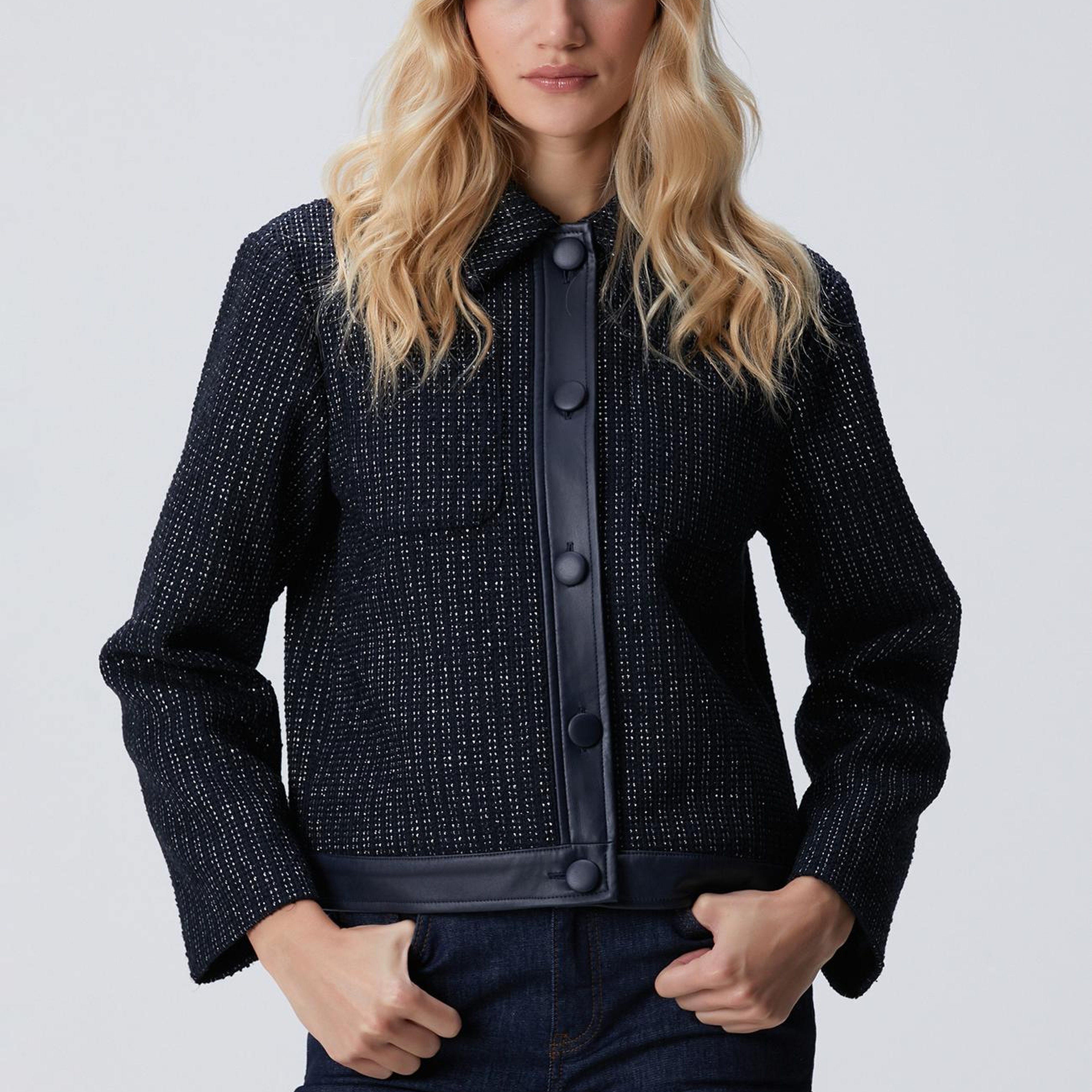 Network Kadın Lacivert Kısa Tweed Ceket