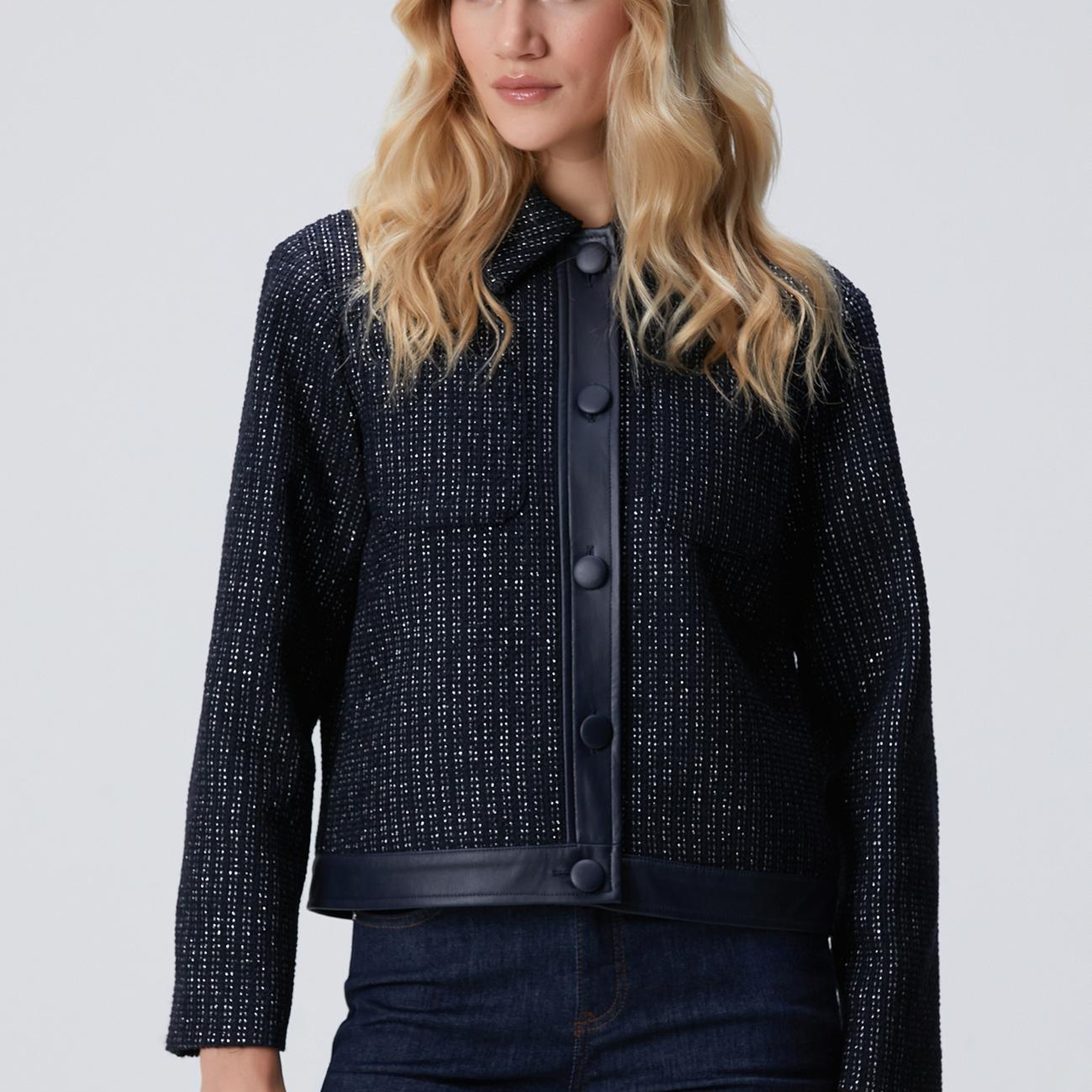 Network Kadın Lacivert Kısa Tweed Ceket
