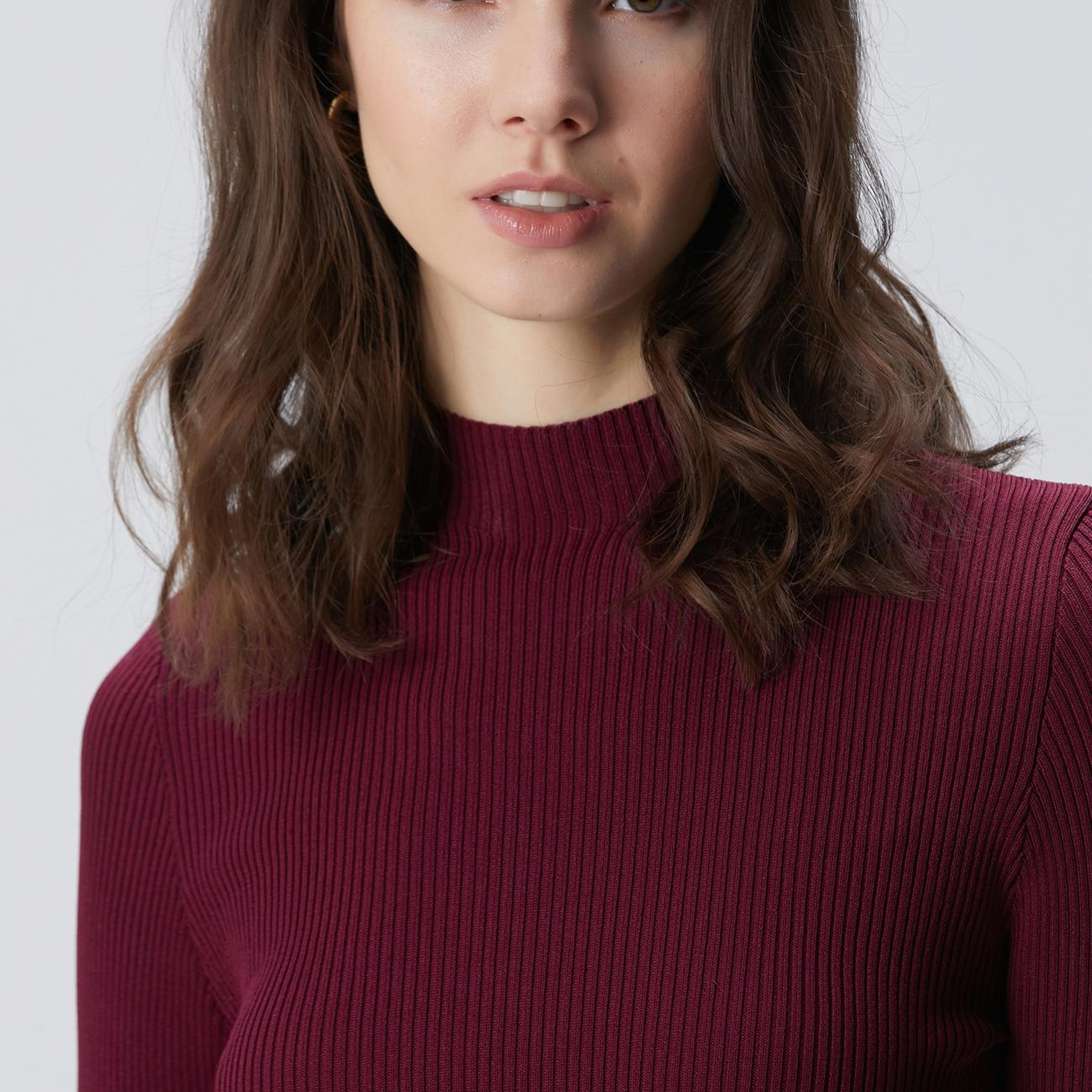 Network Kadın Bordo İnce Ribana Örgü Kazak