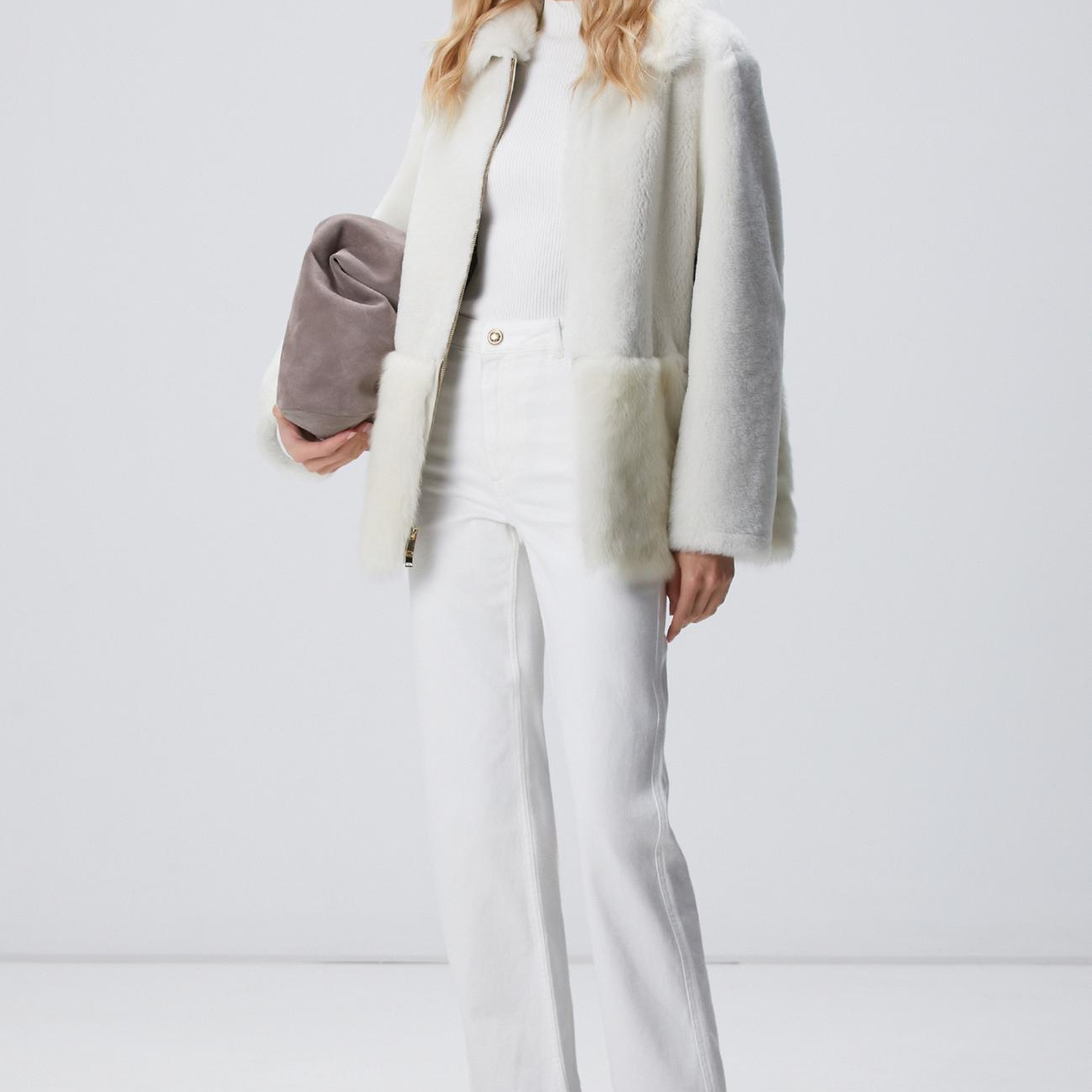 Network Kadın Kırık Beyaz Örgülü Dik Yaka Rayon Basic Kazak