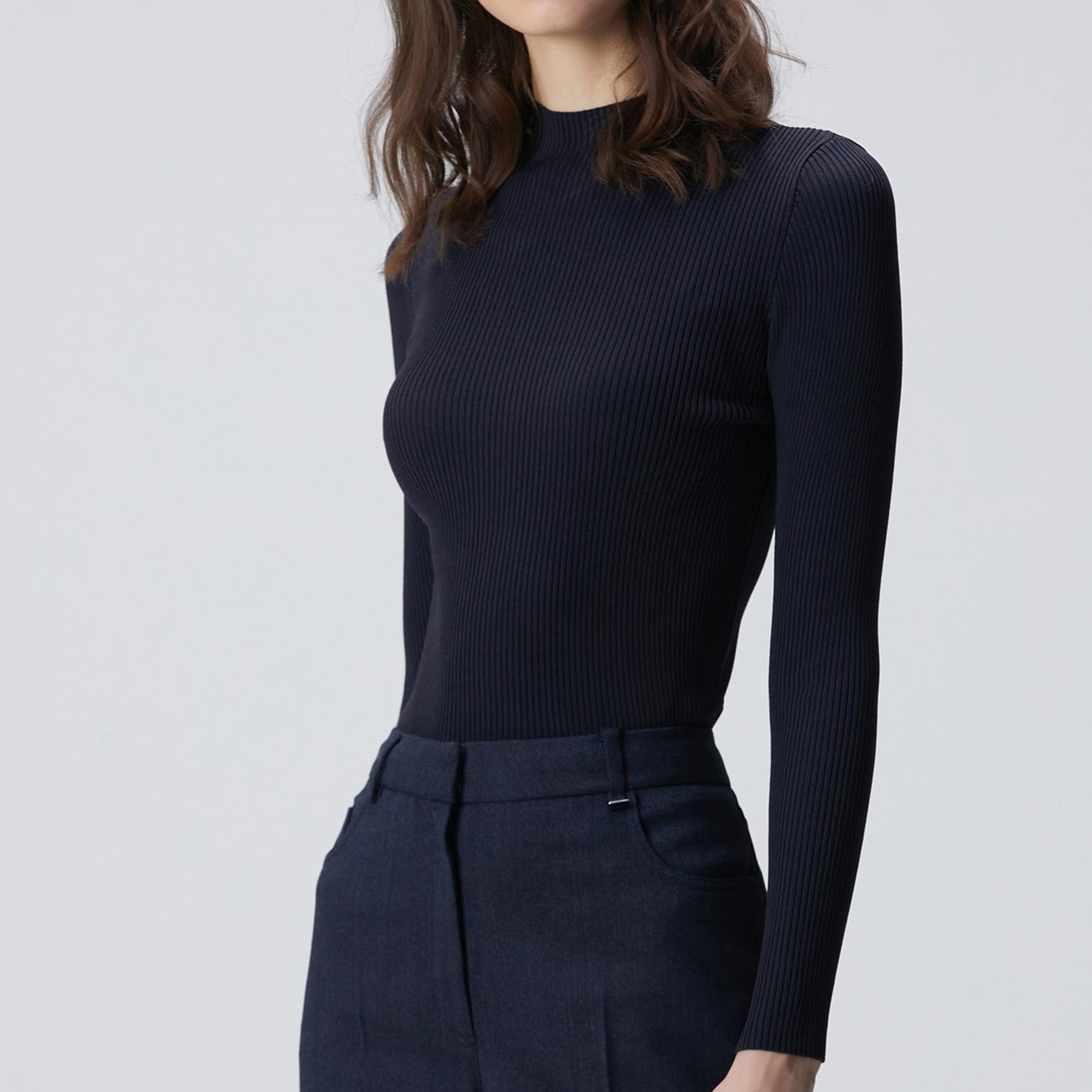 Network Kadın Lacivert İnce Ribana Örgü Kazak