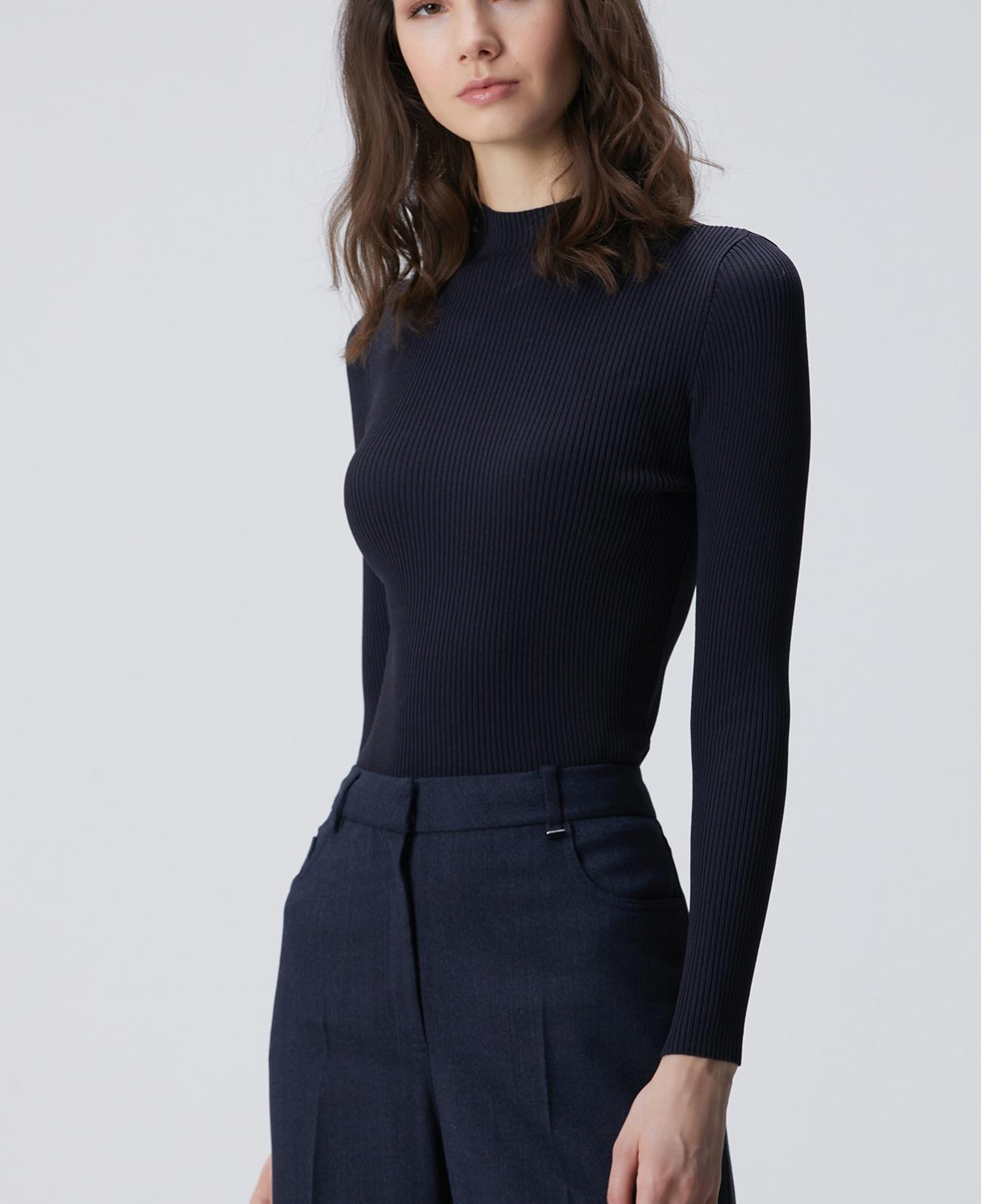 Network Kadın Lacivert İnce Ribana Örgü Kazak